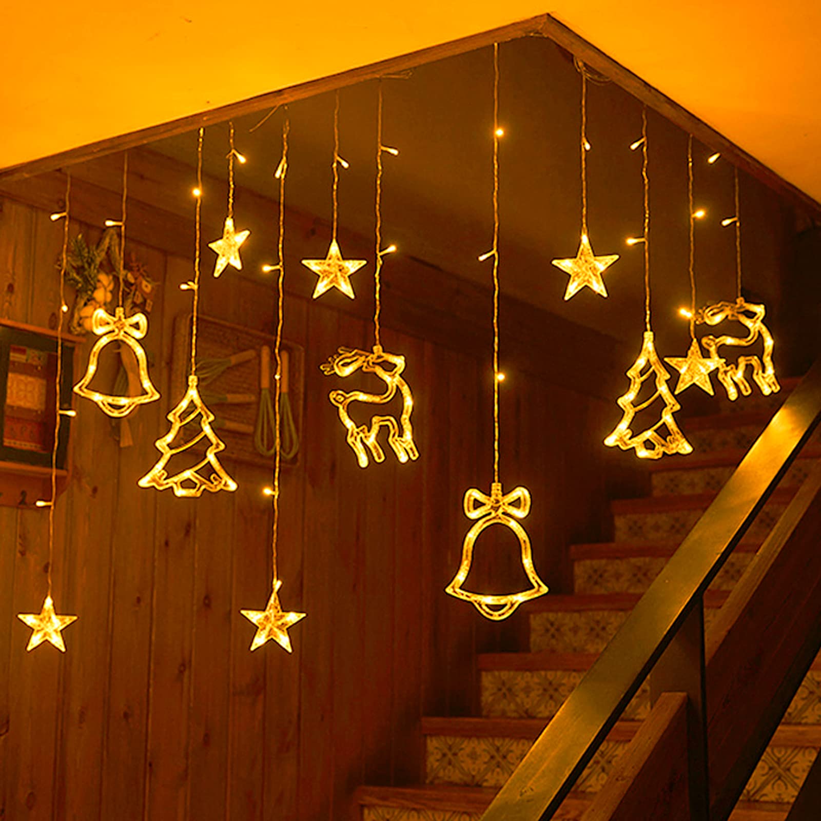 fivmen-weihnachtsdeko-lichtervorhang-138-led-sterne-2-5-x-0-9-m-warmwei image 8