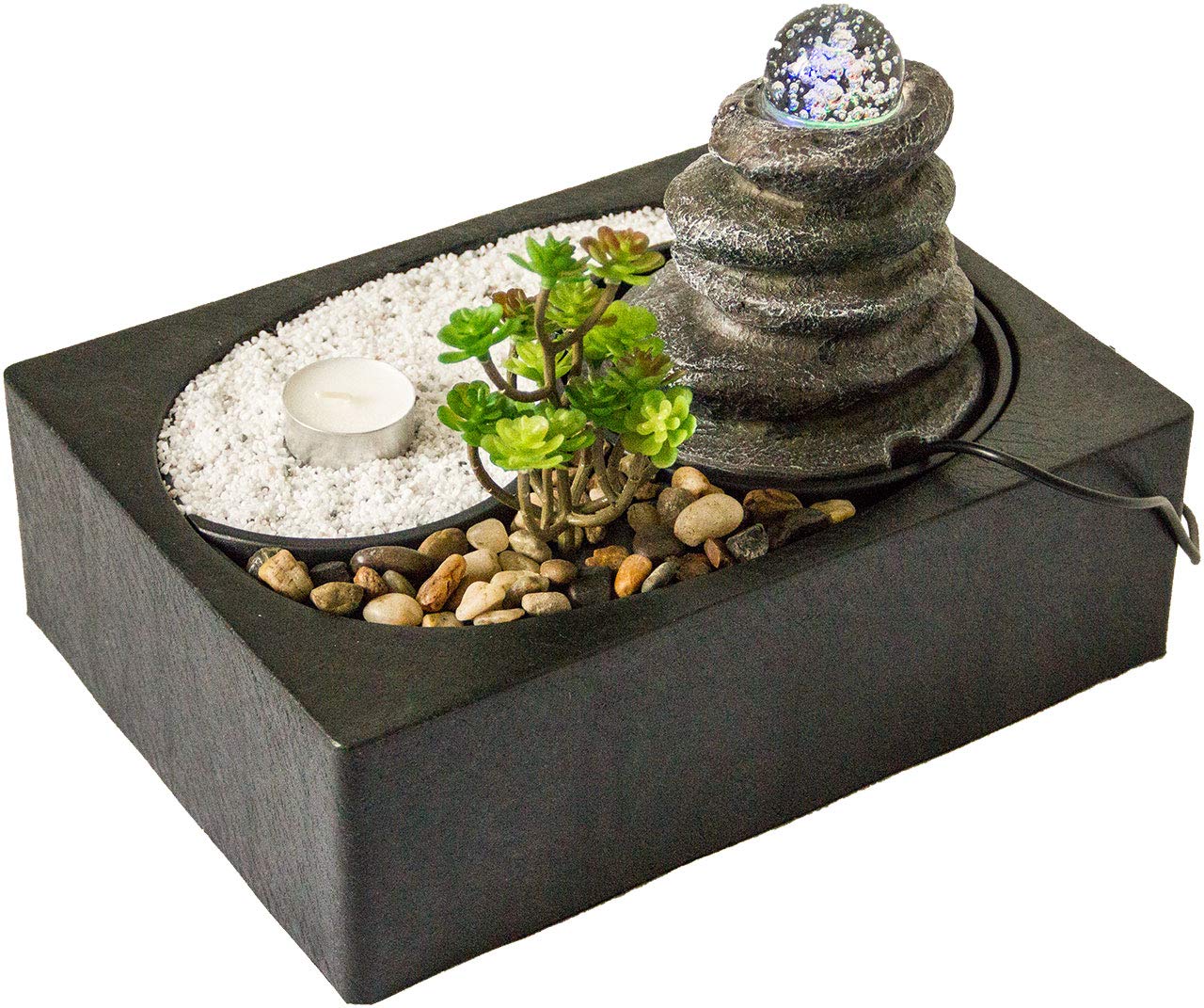 lemodo-zimmerbrunnen-tischbrunnen-mit-led-glaskugel-und-yin-yang-felsengarten image 8