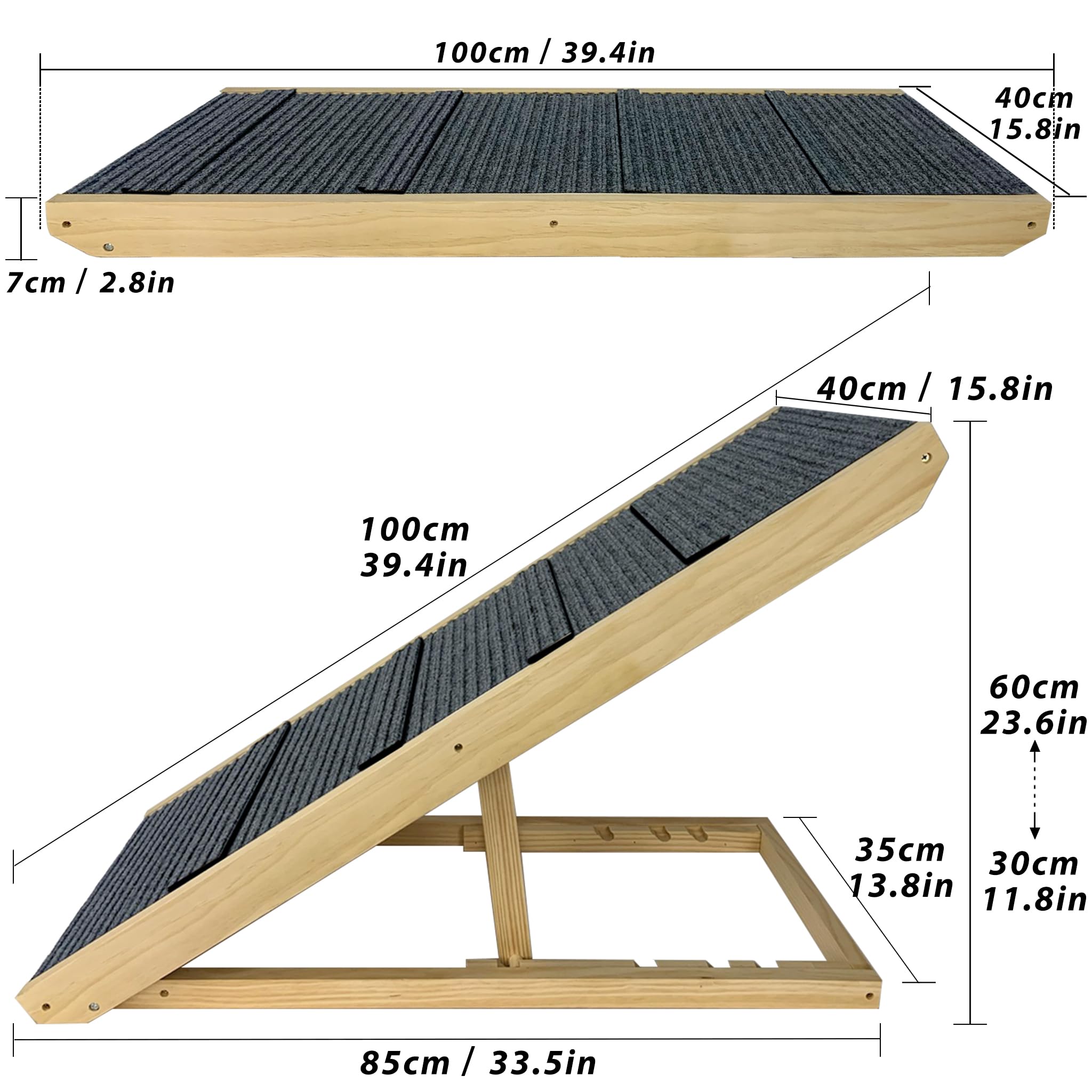 fivmen-hundetreppe-holz-faltbar-h-henverstellbar-100x40x60cm image 2