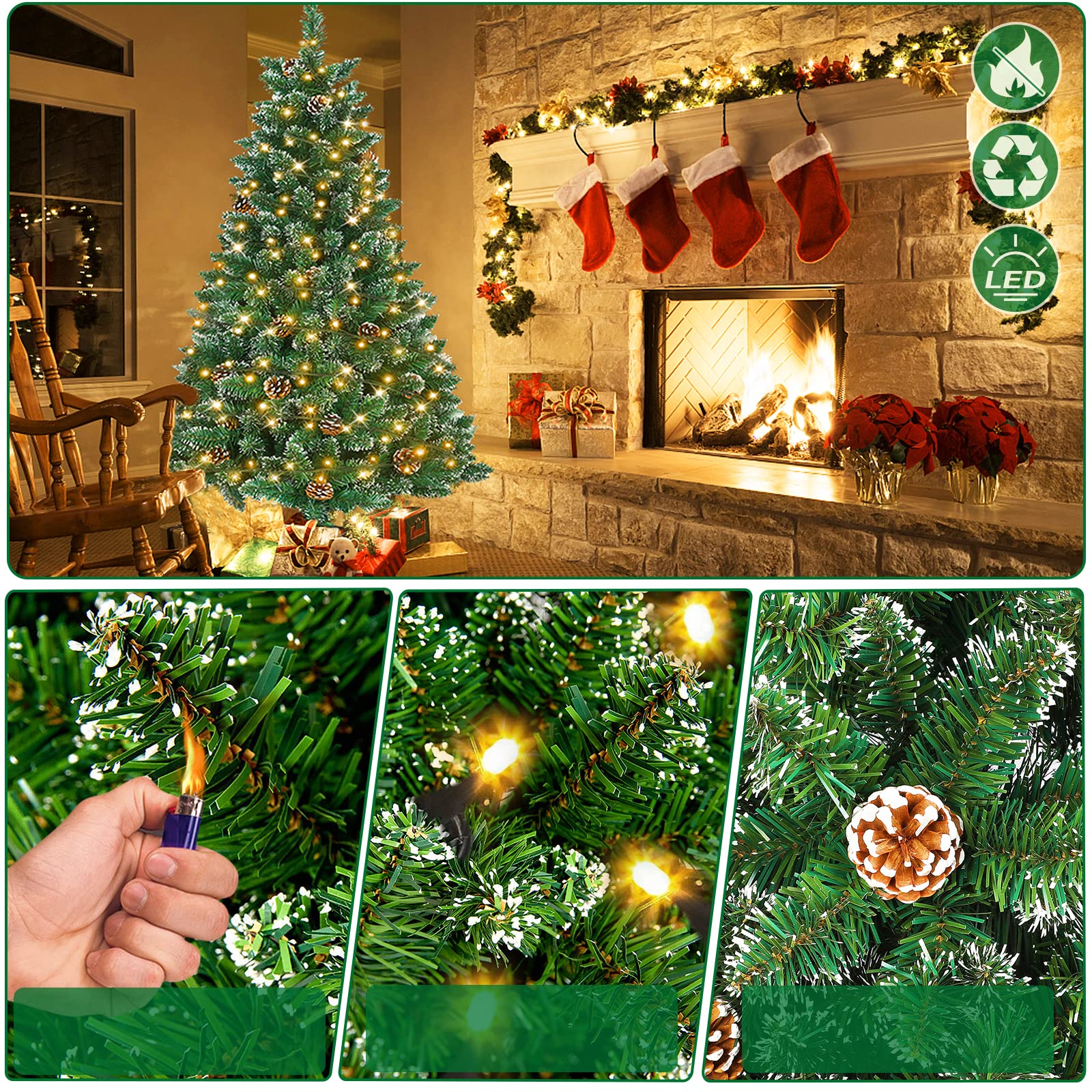 fivmen-weihnachtsbaum-k-nstlich-120-cm-mit-beleuchtung-120-led-mit-schnee-und-ki image 7
