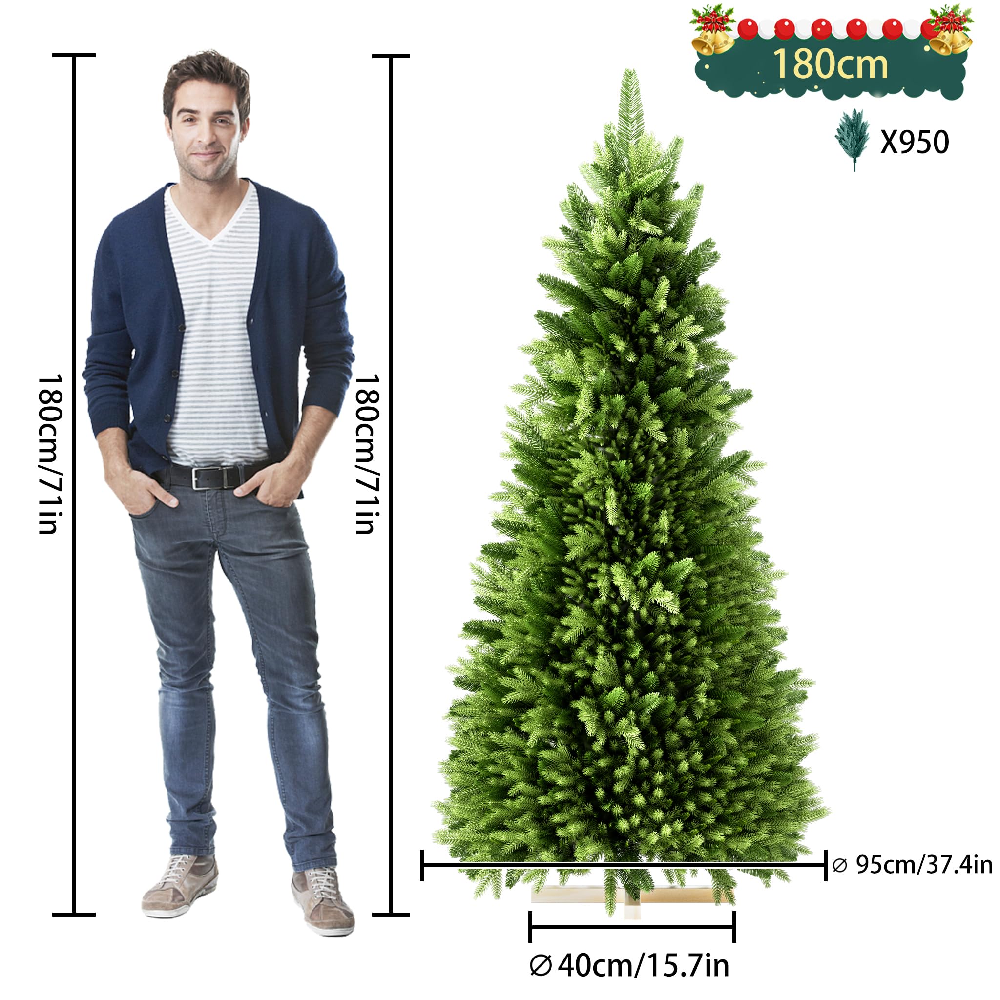 fivmen-weihnachtsbaum-k-nstlich-180-cm-gr-n-mit-holzsockel image 2