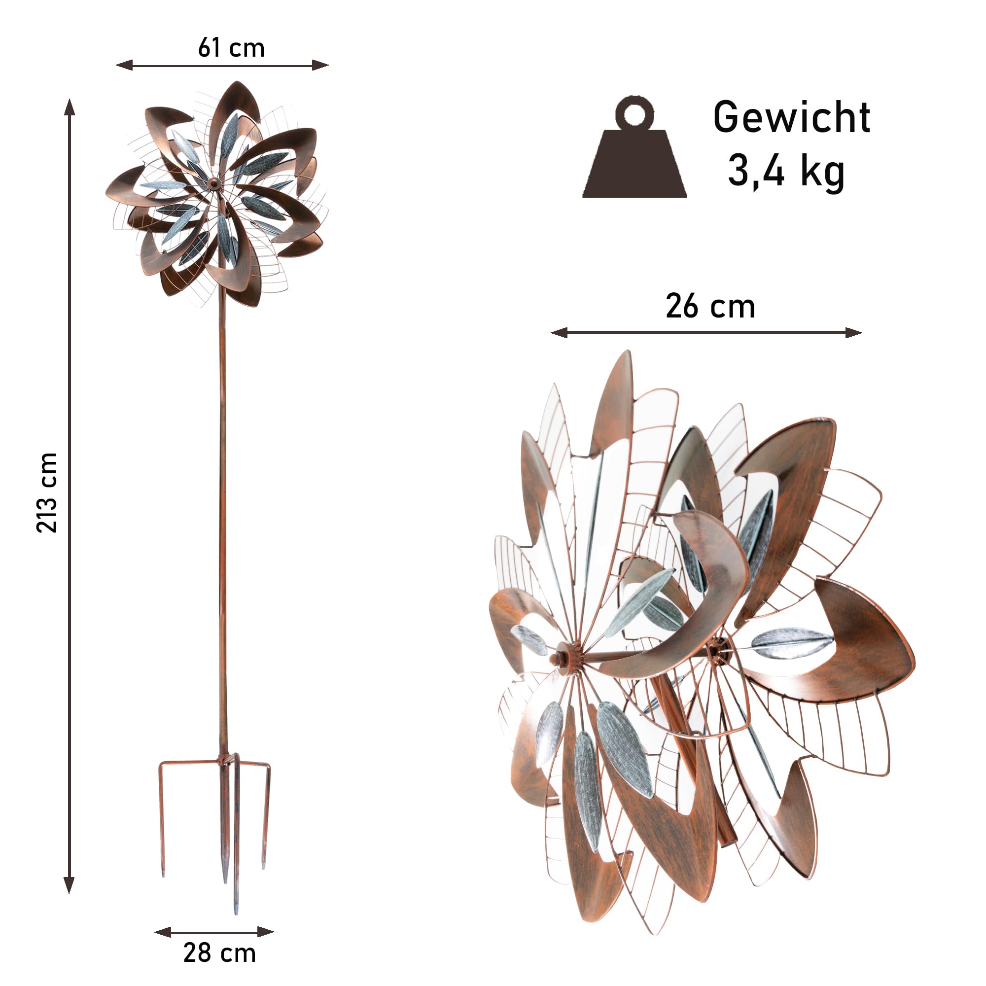 lemodo-windrad-dandelion-mit-gegenl-ufigen-rotoren-gartenstecker-213-cm-kupferop image 3