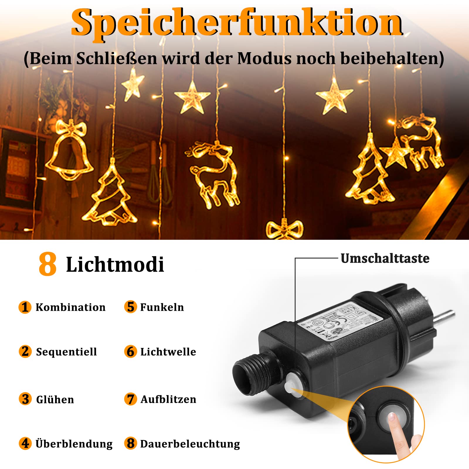 fivmen-weihnachtsdeko-lichtervorhang-138-led-sterne-2-5-x-0-9-m-warmwei image 4