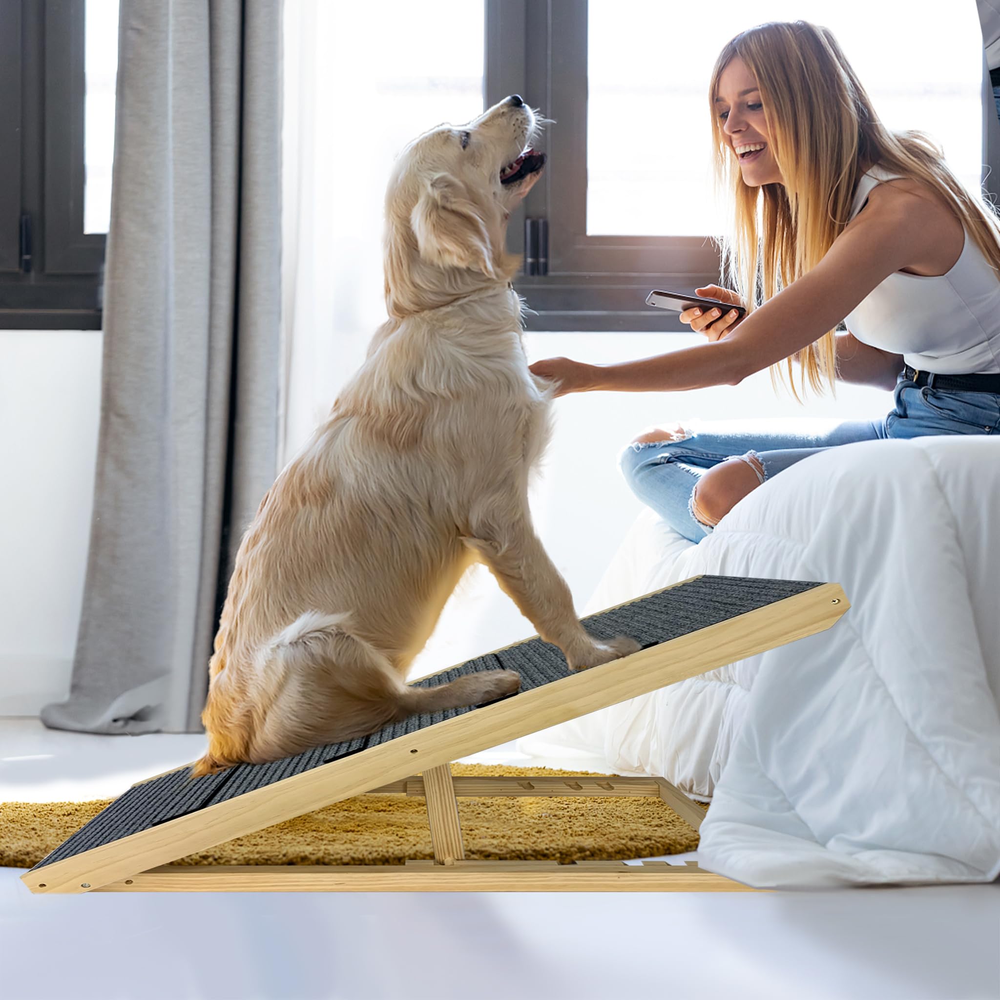 fivmen-hundetreppe-holz-faltbar-h-henverstellbar-100x40x60cm image 7