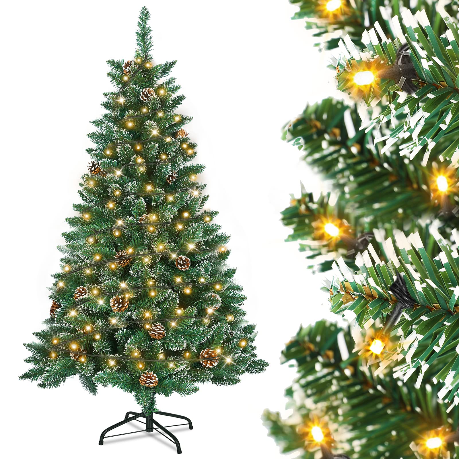 fivmen-weihnachtsbaum-k-nstlich-120-cm-mit-beleuchtung-120-led-mit-schnee-und-ki image 1