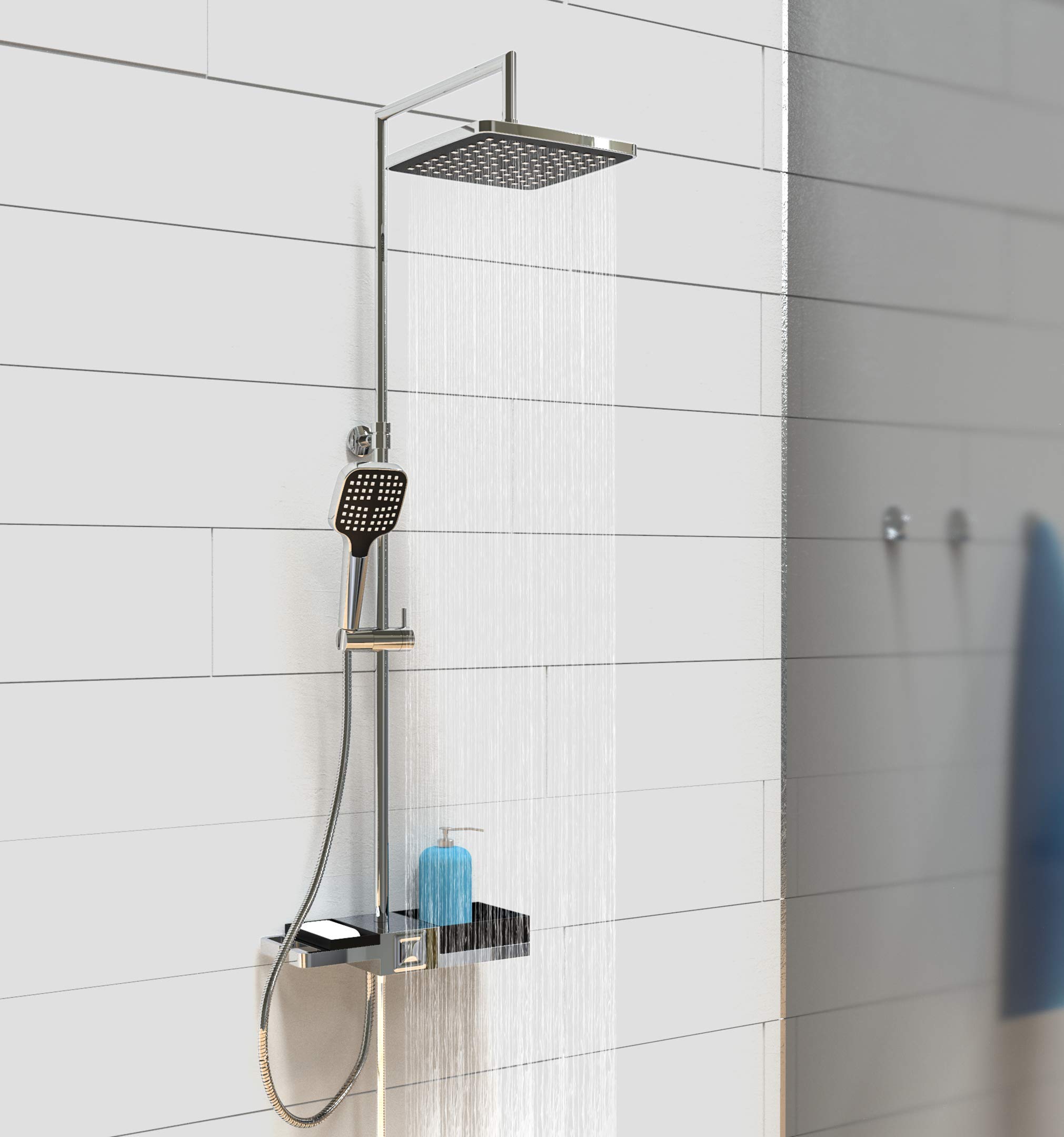 sch-tte-blueperl-duschsystem-ohne-armatur-22-5x22-5-cm-mit-ablage-chrom-schwarz image 1