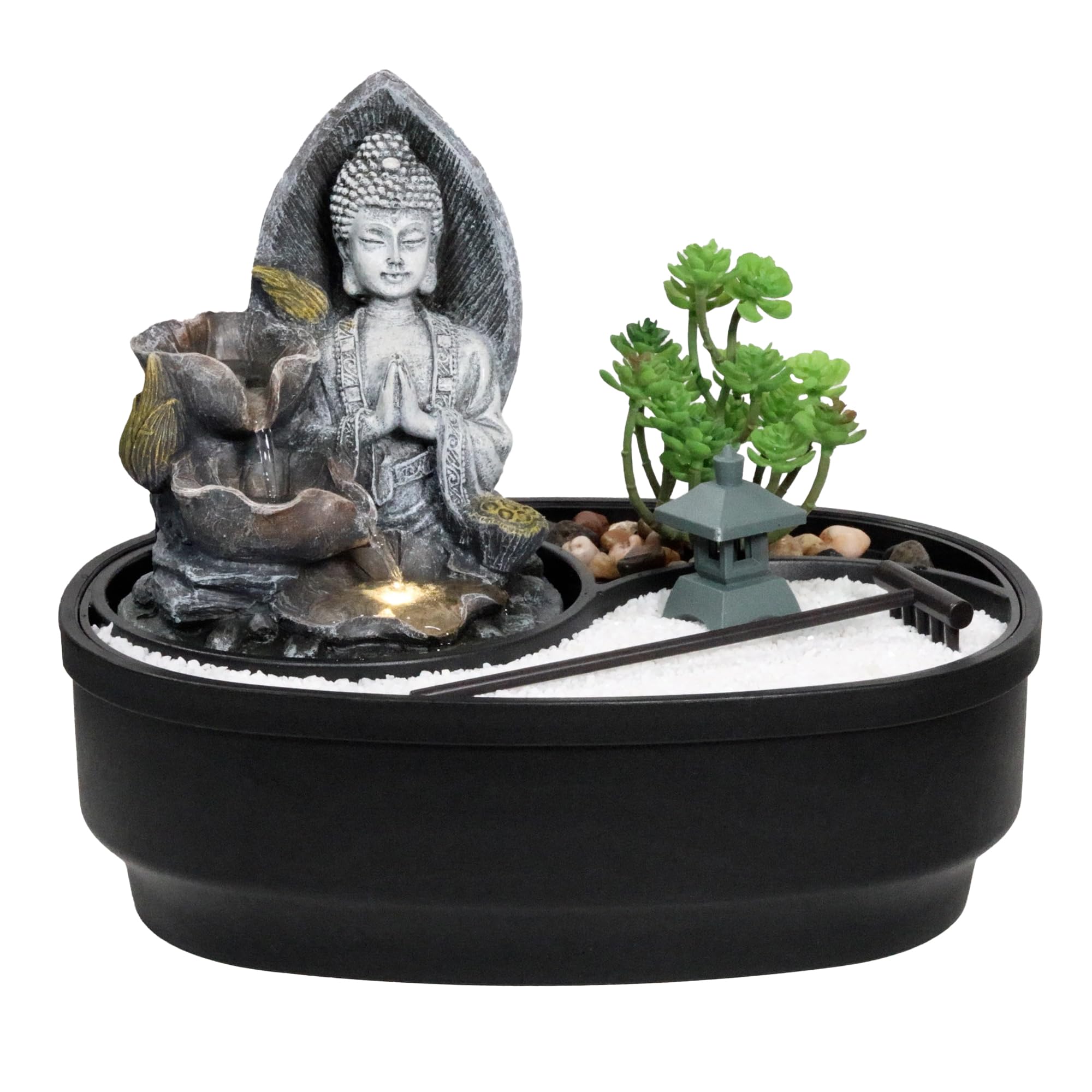 lemodo-zimmerbrunnen-buddha-mit-bogen-und-kugel-led-tischbrunnen-polyresin image 8