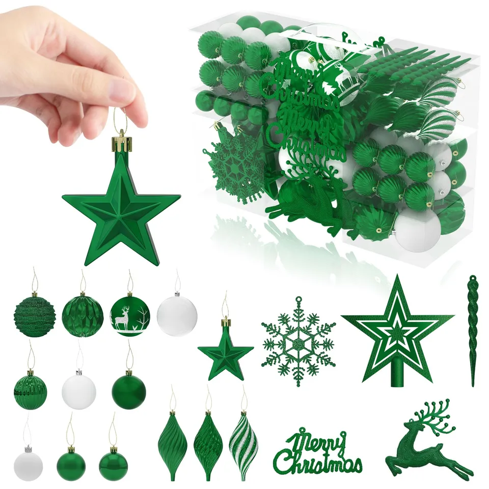 fivmen-weihnachtskugeln-gr-n-108er-set-christbaumschmuck-plastik-bruchsicher image 1