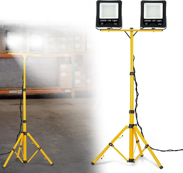 fivmen-led-baustrahler-2x100w-8500lm-mit-stativ-150-cm-kaltwei-ip66 image 1