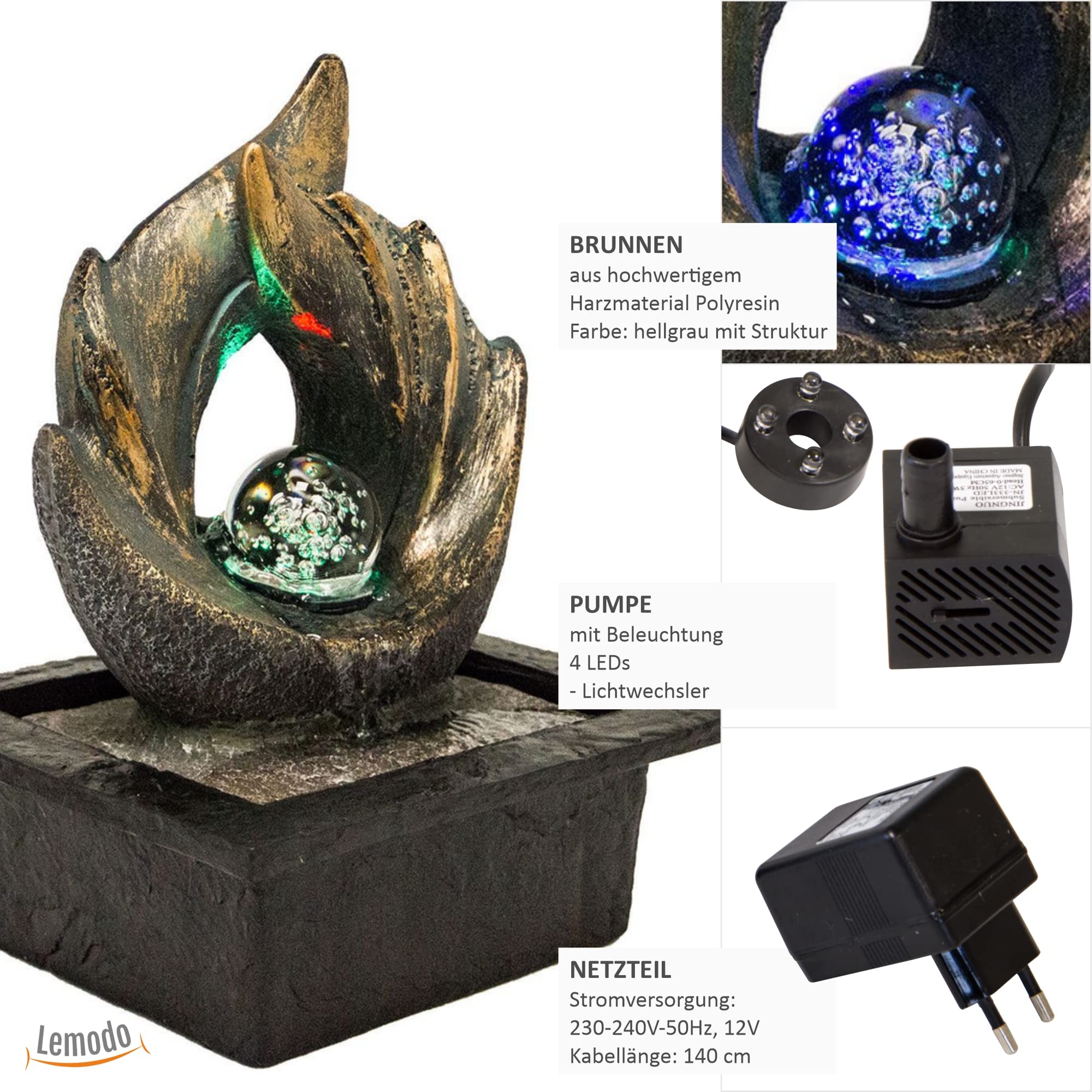 lemodo-zimmerbrunnen-elements-tischbrunnen-mit-led-wasserfall image 2