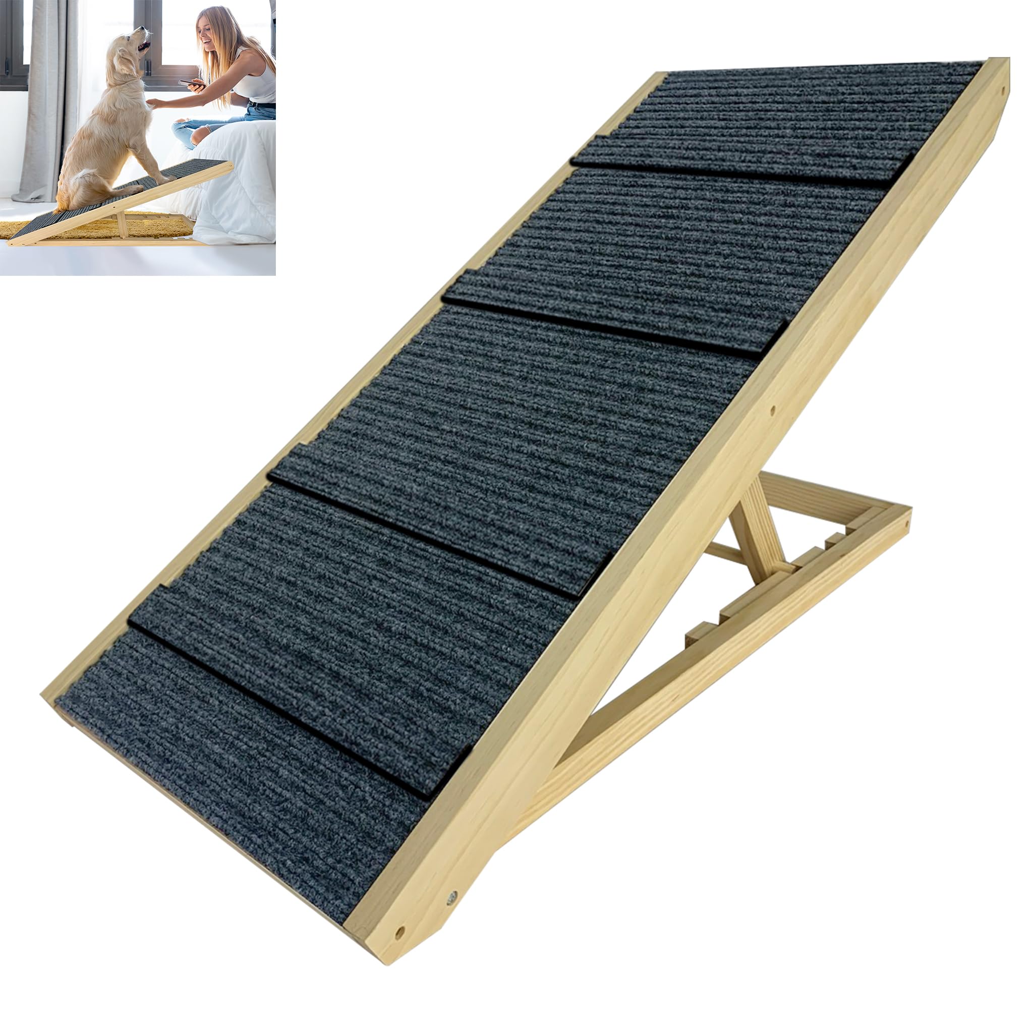 fivmen-hundetreppe-holz-faltbar-h-henverstellbar-100x40x60cm image 1