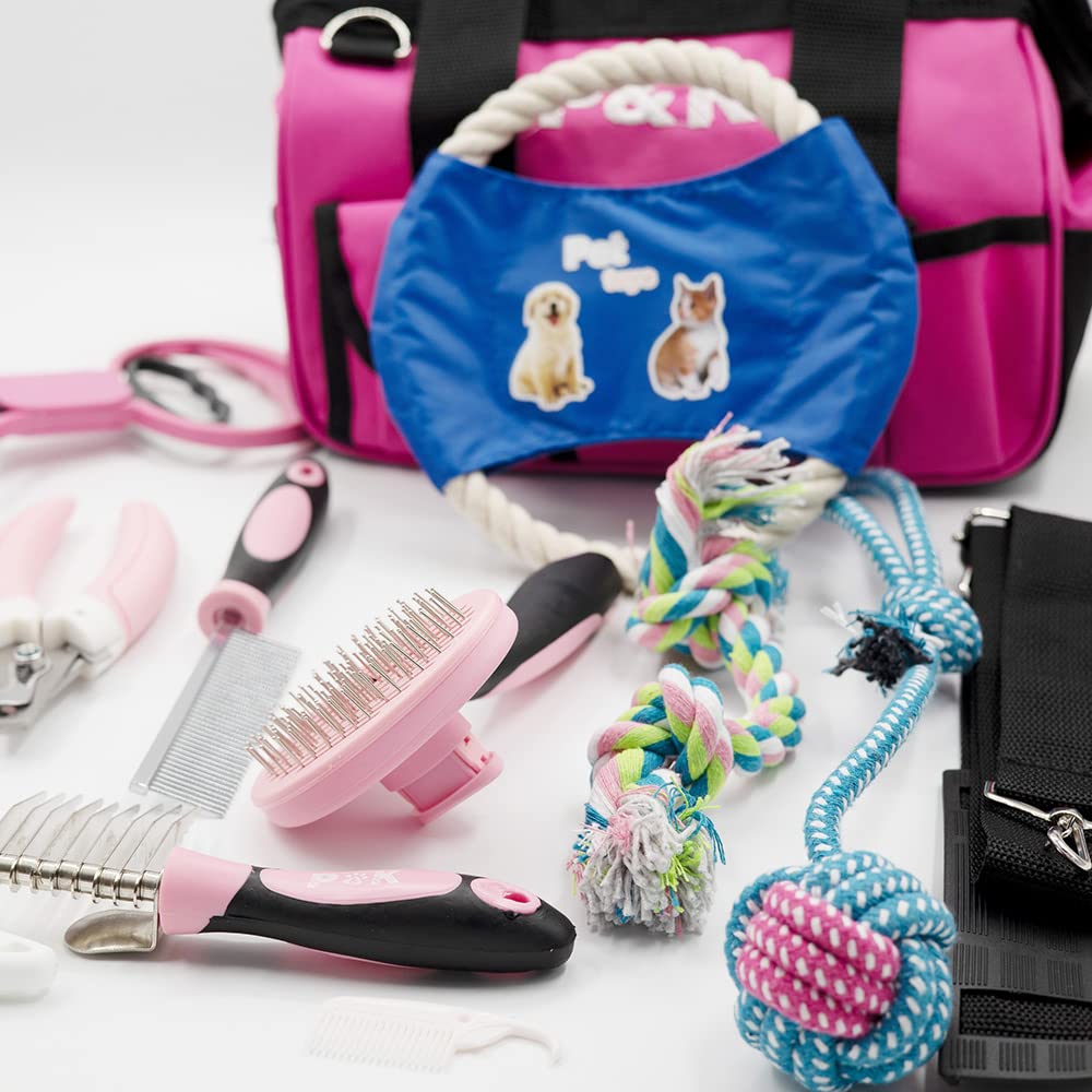p-k-tierpflege-spielset-15-teilig-pink-hunde-set-mit-leine-b-rste-spielzeug image 2