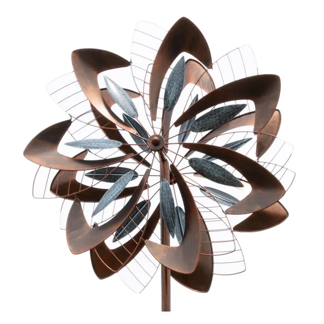 lemodo-windrad-dandelion-mit-gegenl-ufigen-rotoren-gartenstecker-213-cm-kupferop image 1