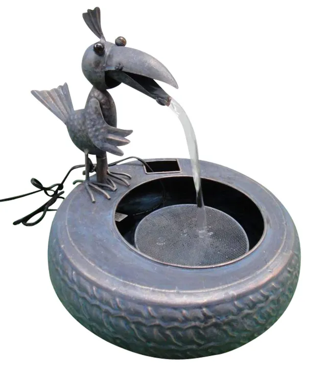lemodo-metallbrunnen-mit-vogel-34x28x30-cm-inkl-pumpe image 1
