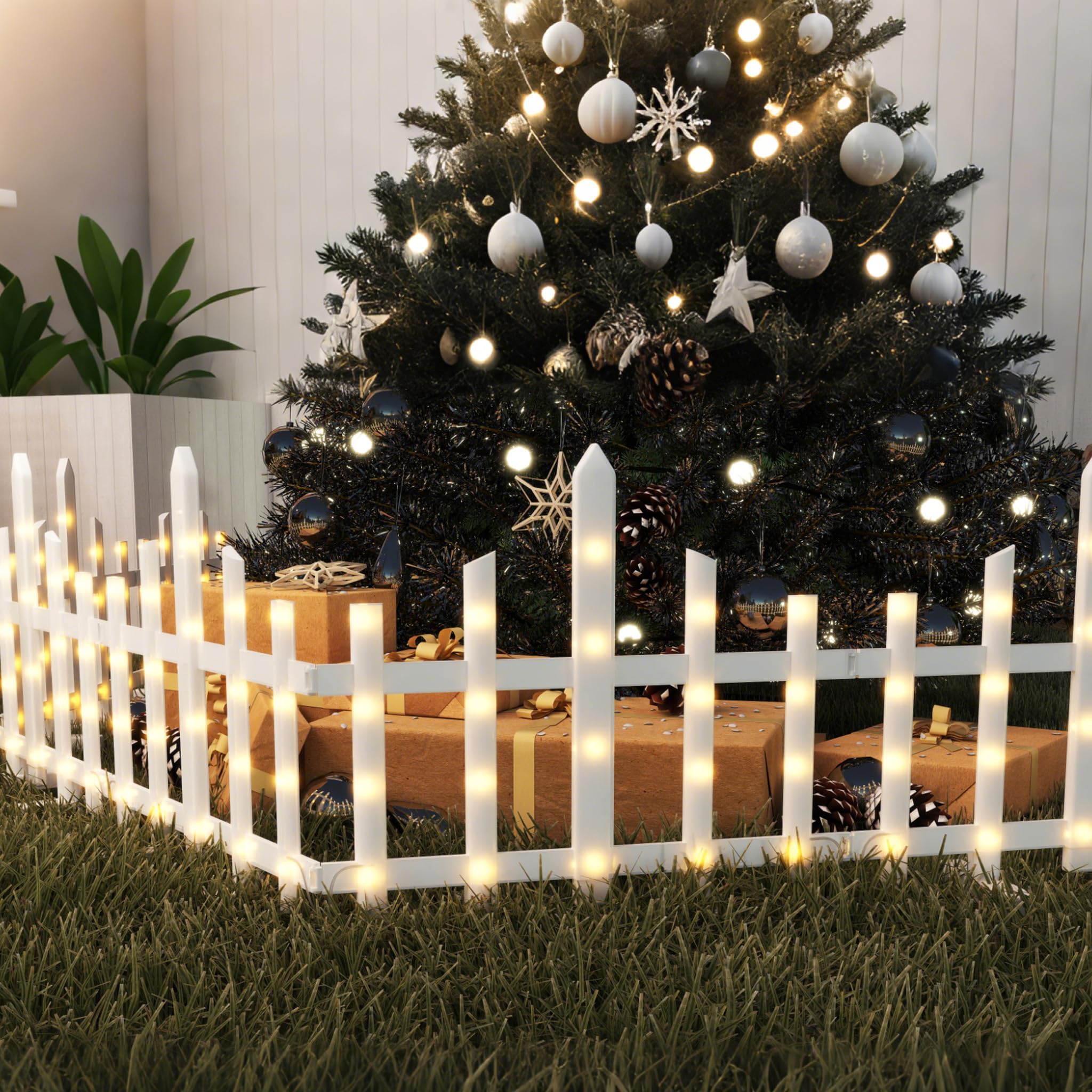 fivmen-weihnachtsbaum-zaun-wei-mit-led-10x-mini-gartenzaun-wellenf-rmig image 2