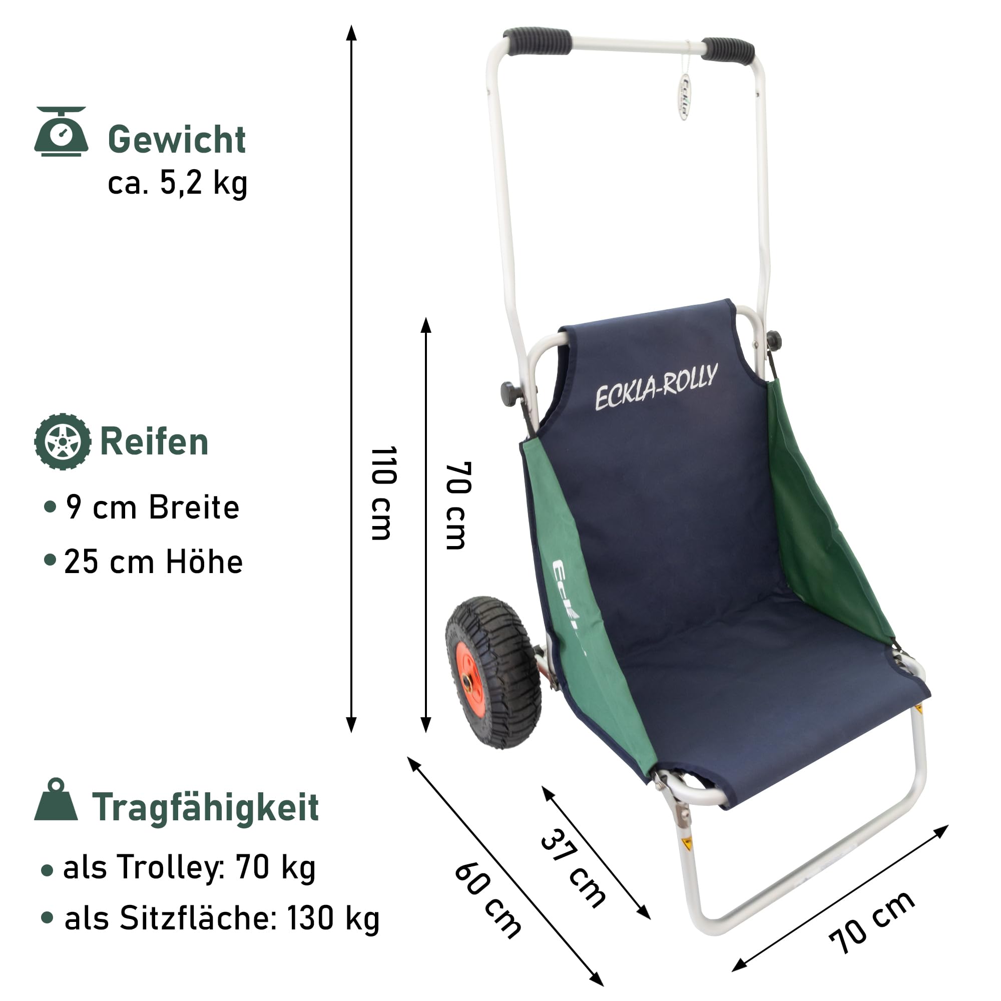 eckla-beach-rolly-klappbarer-strand-trolley-mit-sitz-und-luftreifen image 2