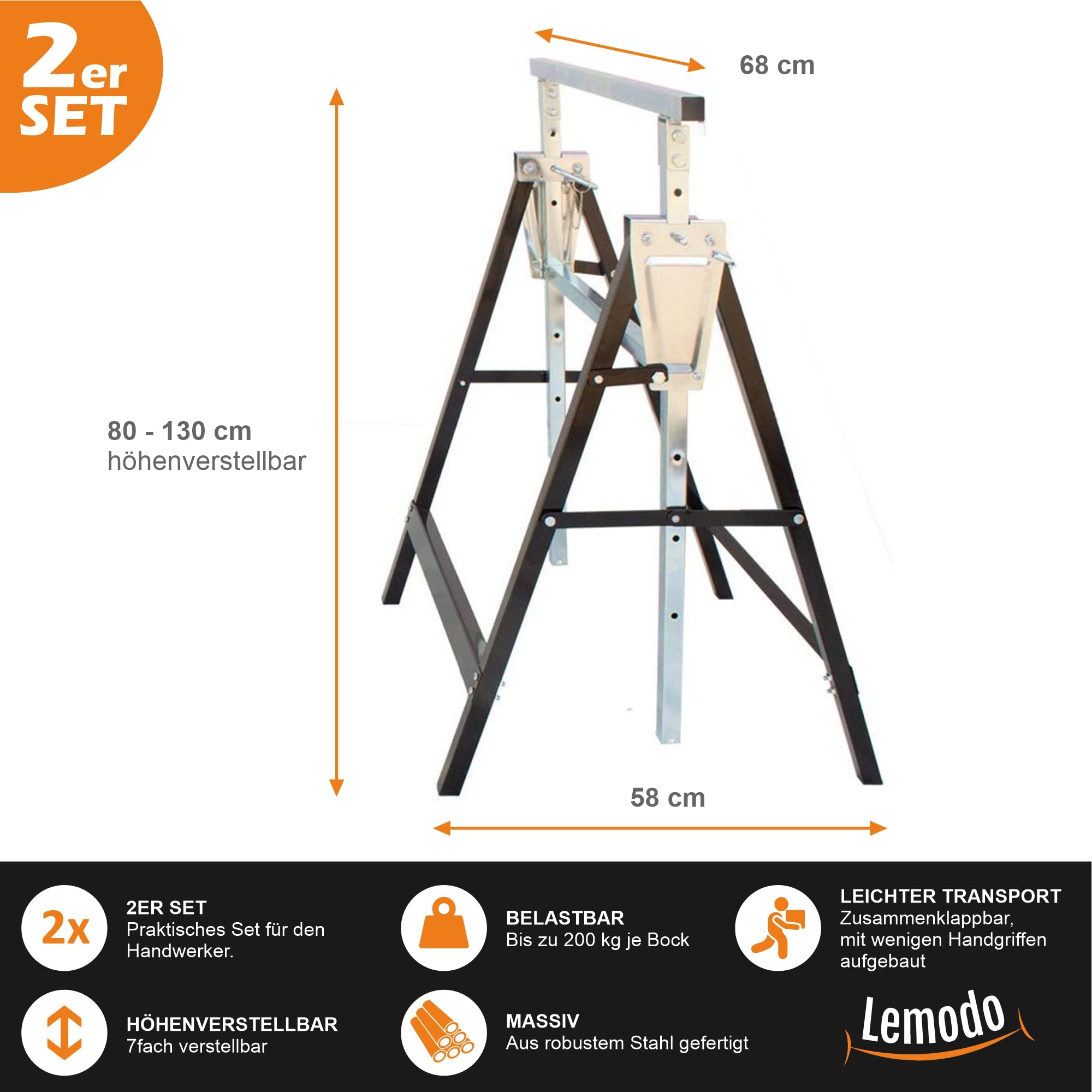 lemodo-arbeitsbock-2er-set-stahl-h-henverstellbar-80-130-cm image 2