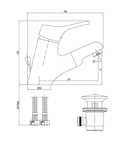 gr-nblatt-waschtischarmatur-mit-herausziehbarer-brause-messing-chrom image 4