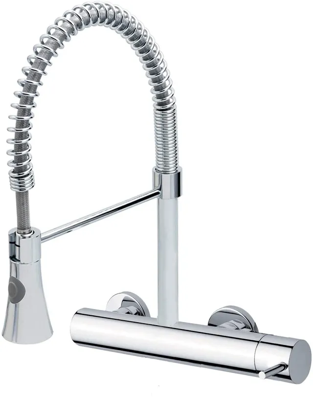gr-nblatt-wandarmatur-hoch-chrom-mit-geschirrbrause-k-che image 1