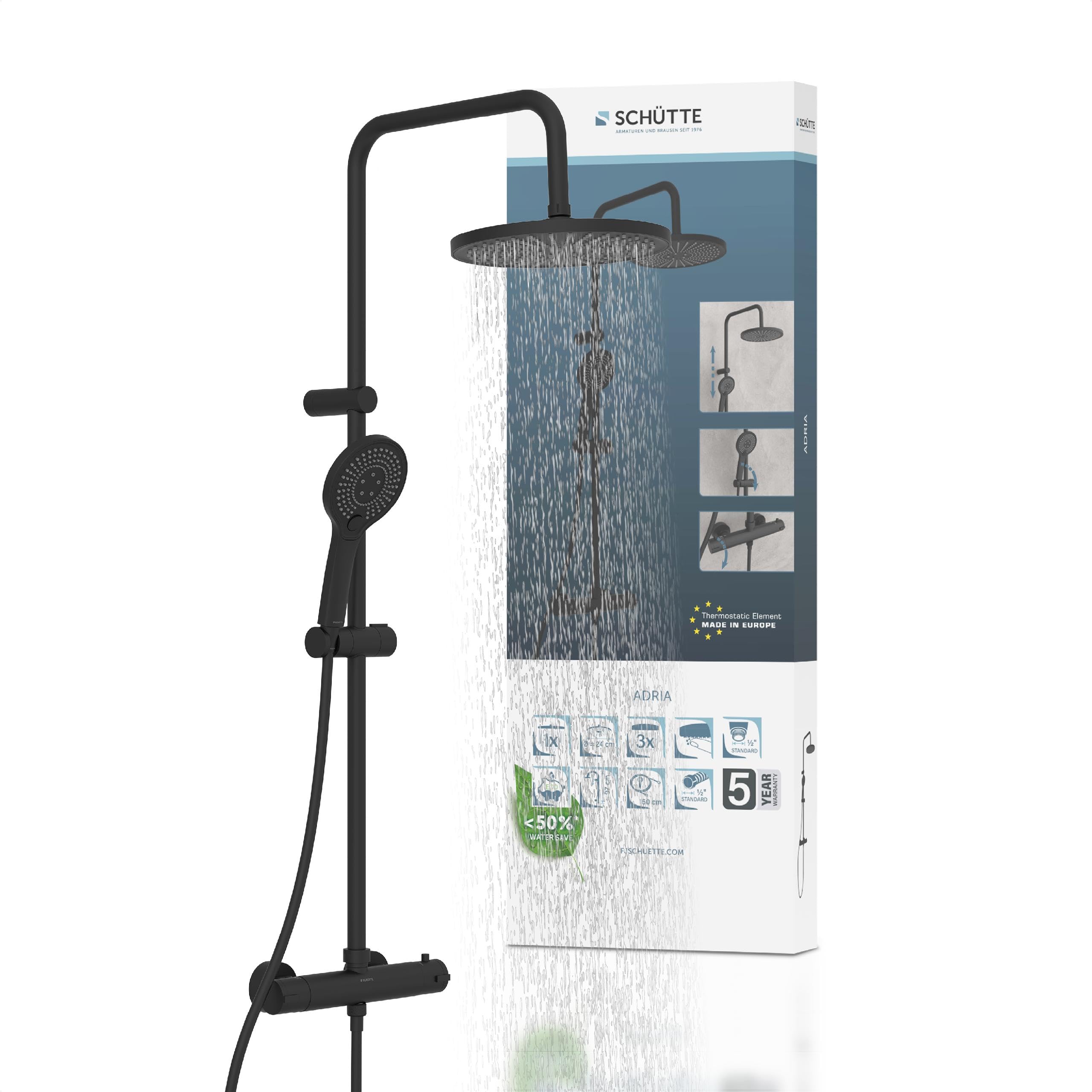 sch-tte-adria-60171-duschsystem-thermostat-regendusche-24-cm-schwarz image 1
