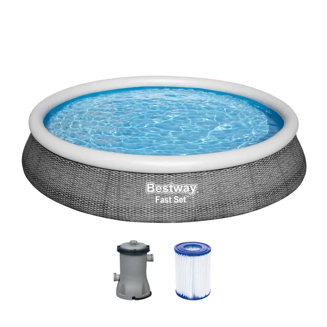 bestway-fast-set-aufstellpool-set-396x84-cm-rattan-schiefergrau-mit-filterpumpe image 1
