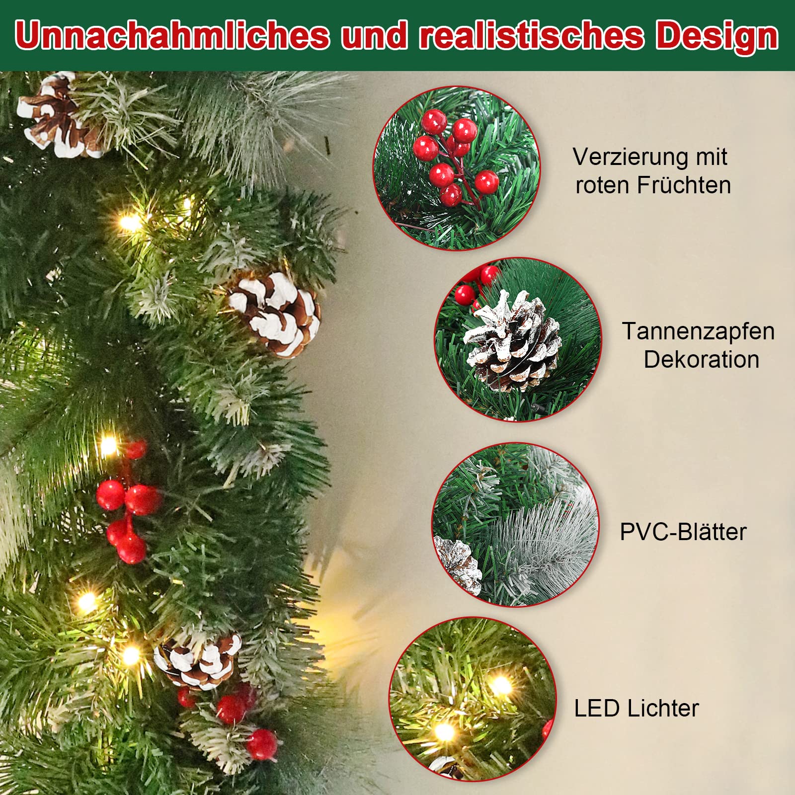 fivmen-weihnachtsgirlande-mit-beleuchtung-300-cm-batterie-tannenzapfen image 3