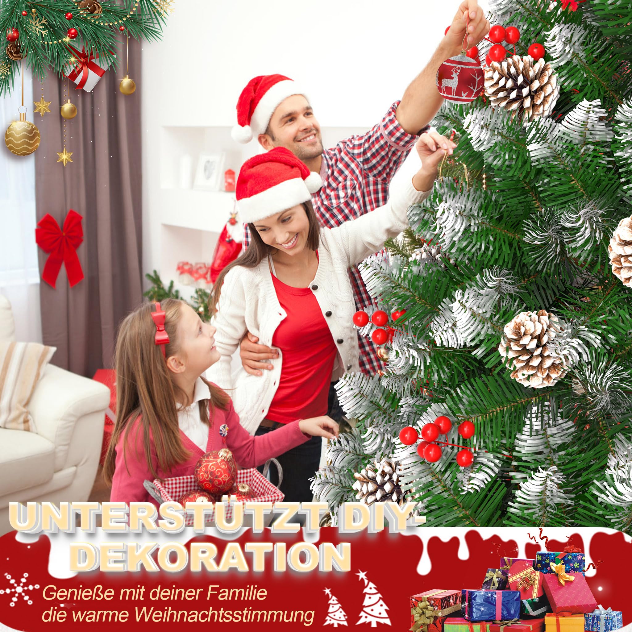fivmen-weihnachtsbaum-k-nstlich-150-cm-mit-schnee-kiefernzapfen-und-beeren image 5