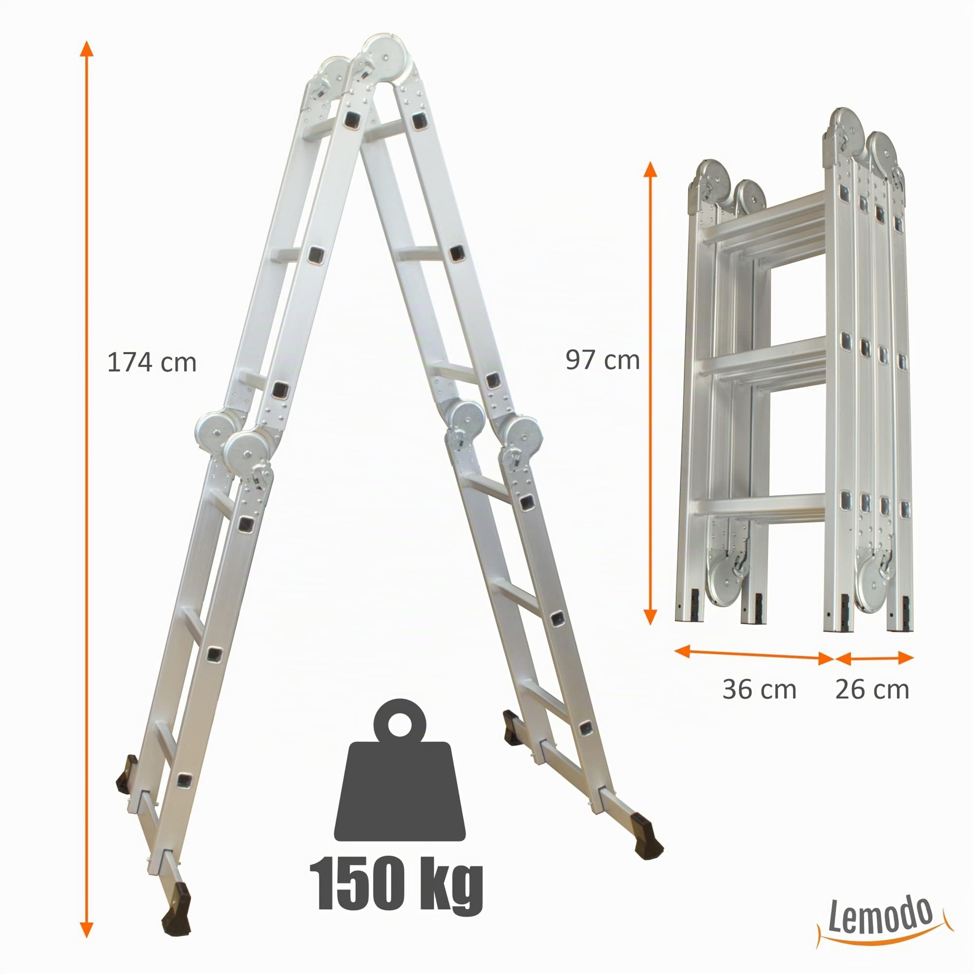 lemodo-alu-multifunktionsleiter-4x3-sprossen-356-cm-klappbar-bis-150-kg image 2