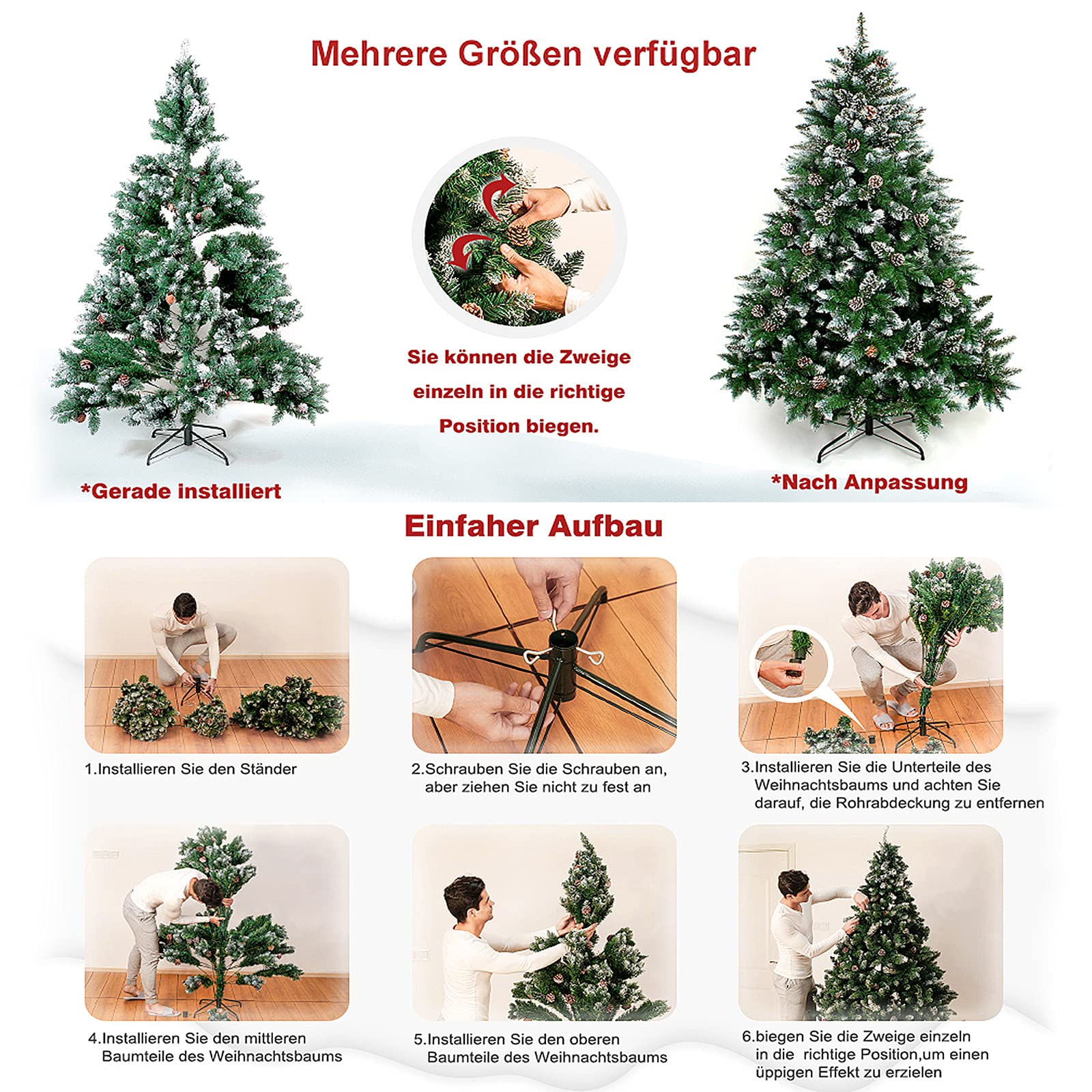 fivmen-weihnachtsbaum-k-nstlich-120-cm-mit-beleuchtung-120-led-mit-schnee-und-ki image 4