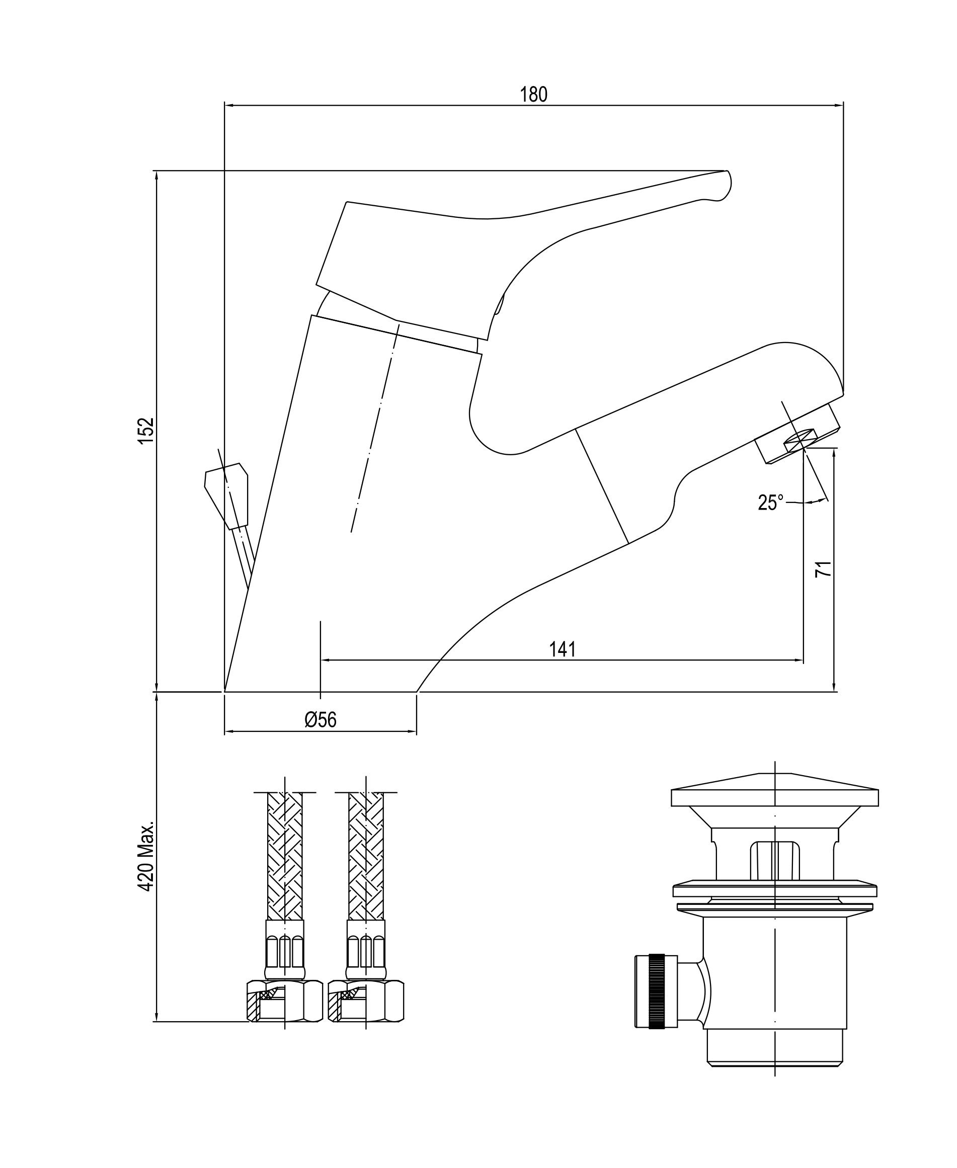 gr-nblatt-waschtischarmatur-mit-herausziehbarer-brause-messing-chrom image 2