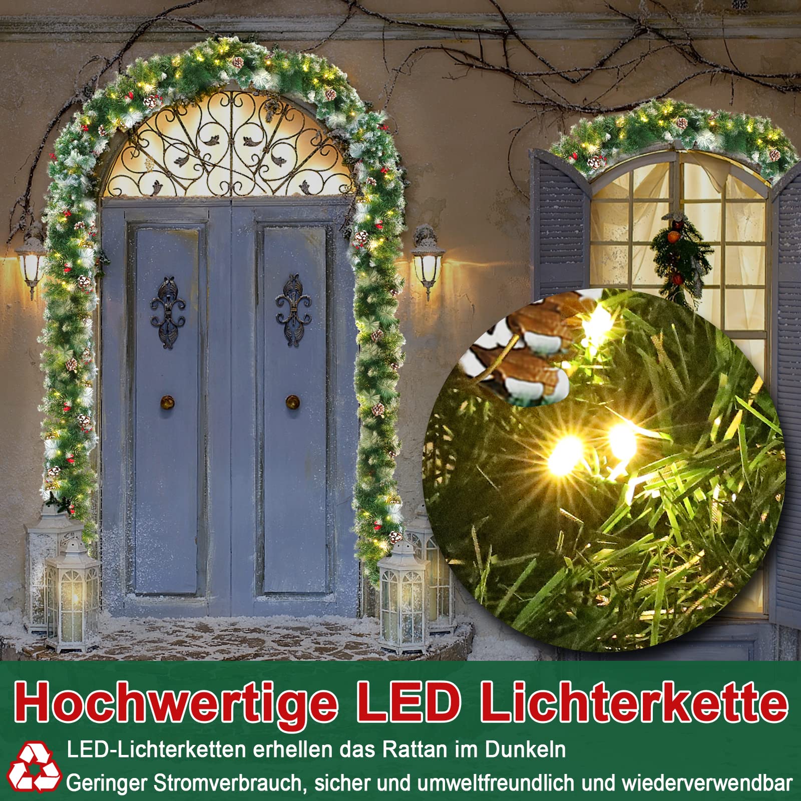 fivmen-weihnachtsgirlande-mit-beleuchtung-300-cm-batterie-tannenzapfen image 4