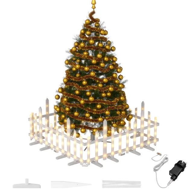 fivmen-weihnachtsbaum-zaun-wei-mit-led-10x-mini-gartenzaun-wellenf-rmig image 1