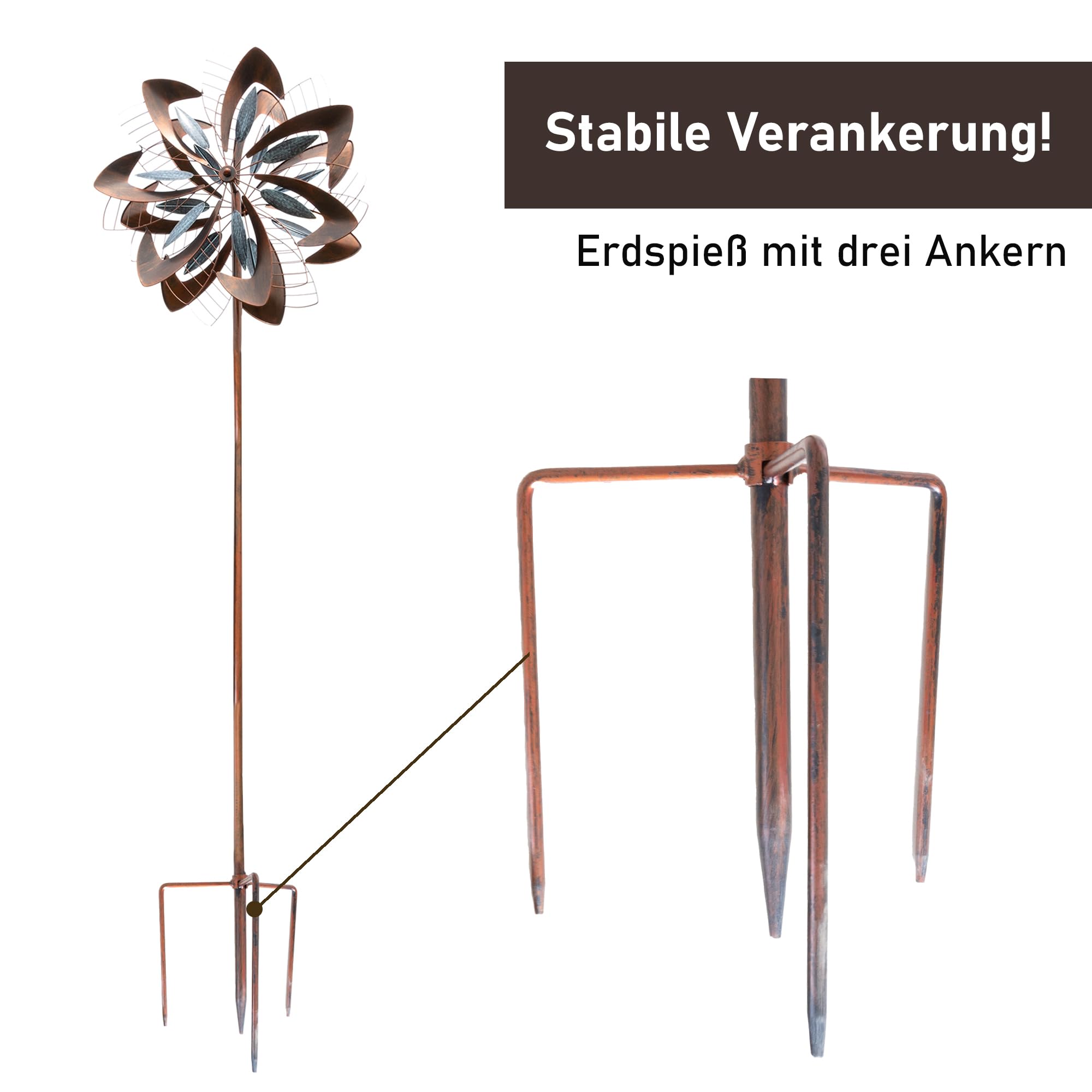 lemodo-windrad-dandelion-mit-gegenl-ufigen-rotoren-gartenstecker-213-cm-kupferop image 5