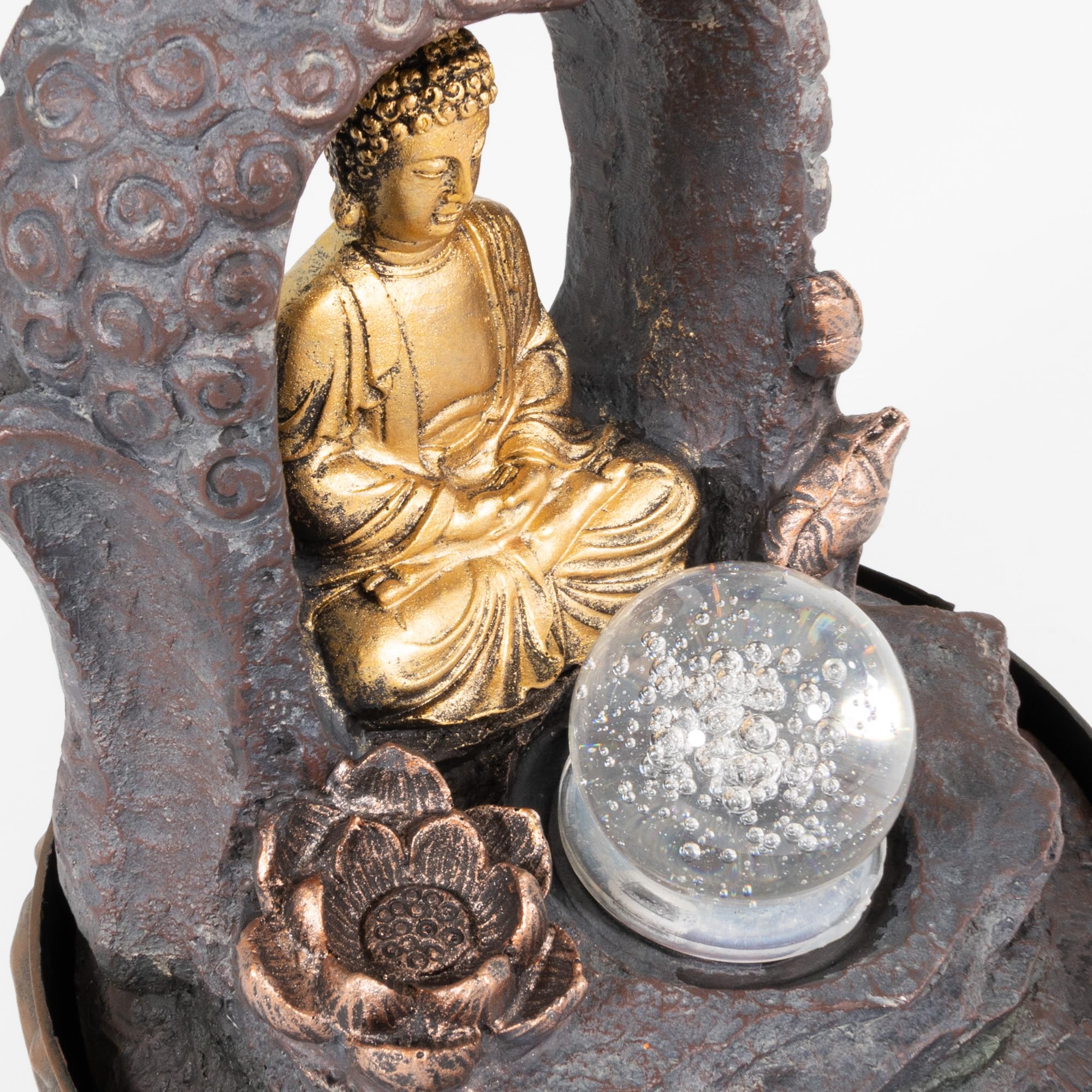 lemodo-zimmerbrunnen-buddha-mit-bogen-und-kugel-led-tischbrunnen-polyresin image 5