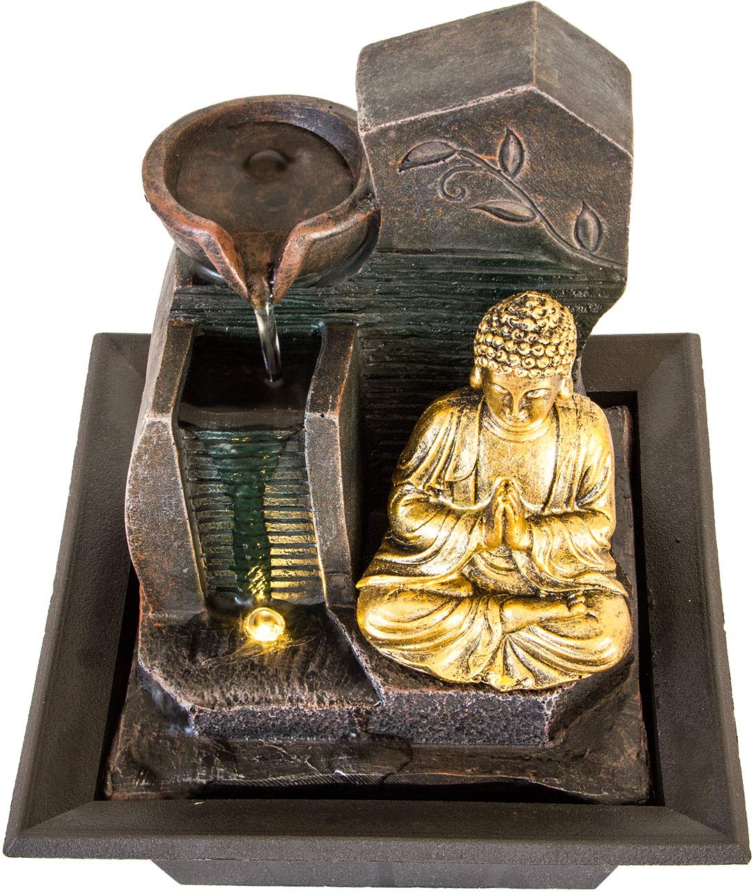 lemodo-nativ-zimmerbrunnen-buddha-mit-led-beleuchtung-und-pumpe-polyresin-dunkel image 2