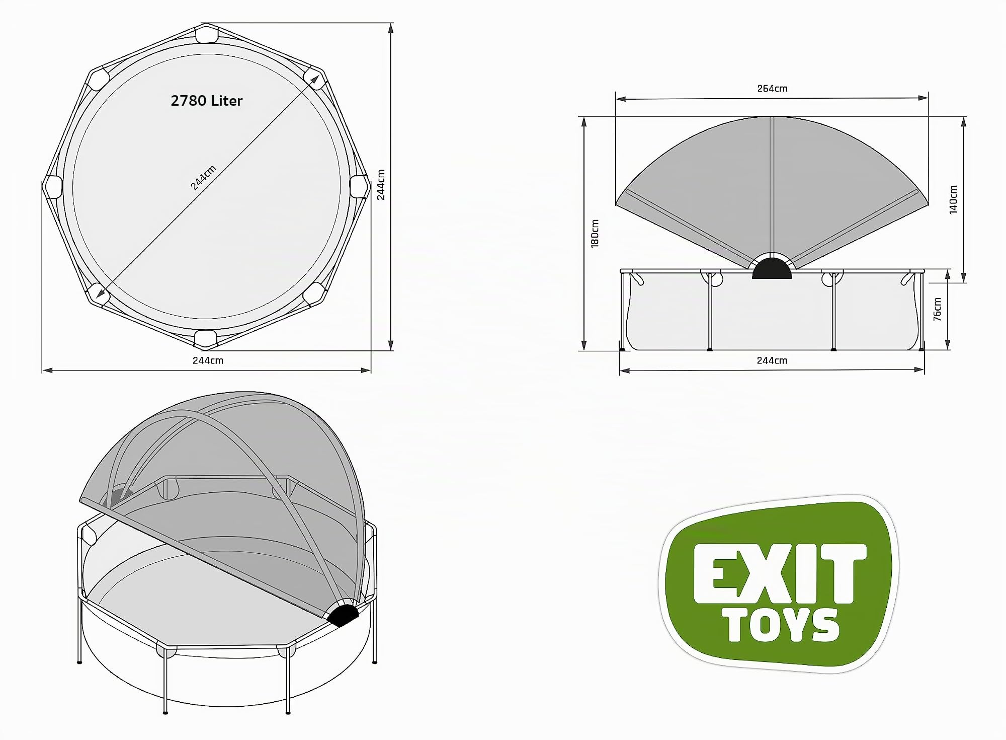lemodo-exit-toys-aufstellpool-rund-244x76cm-stone-grau-mit-sonnensegel-und-pumpe image 3