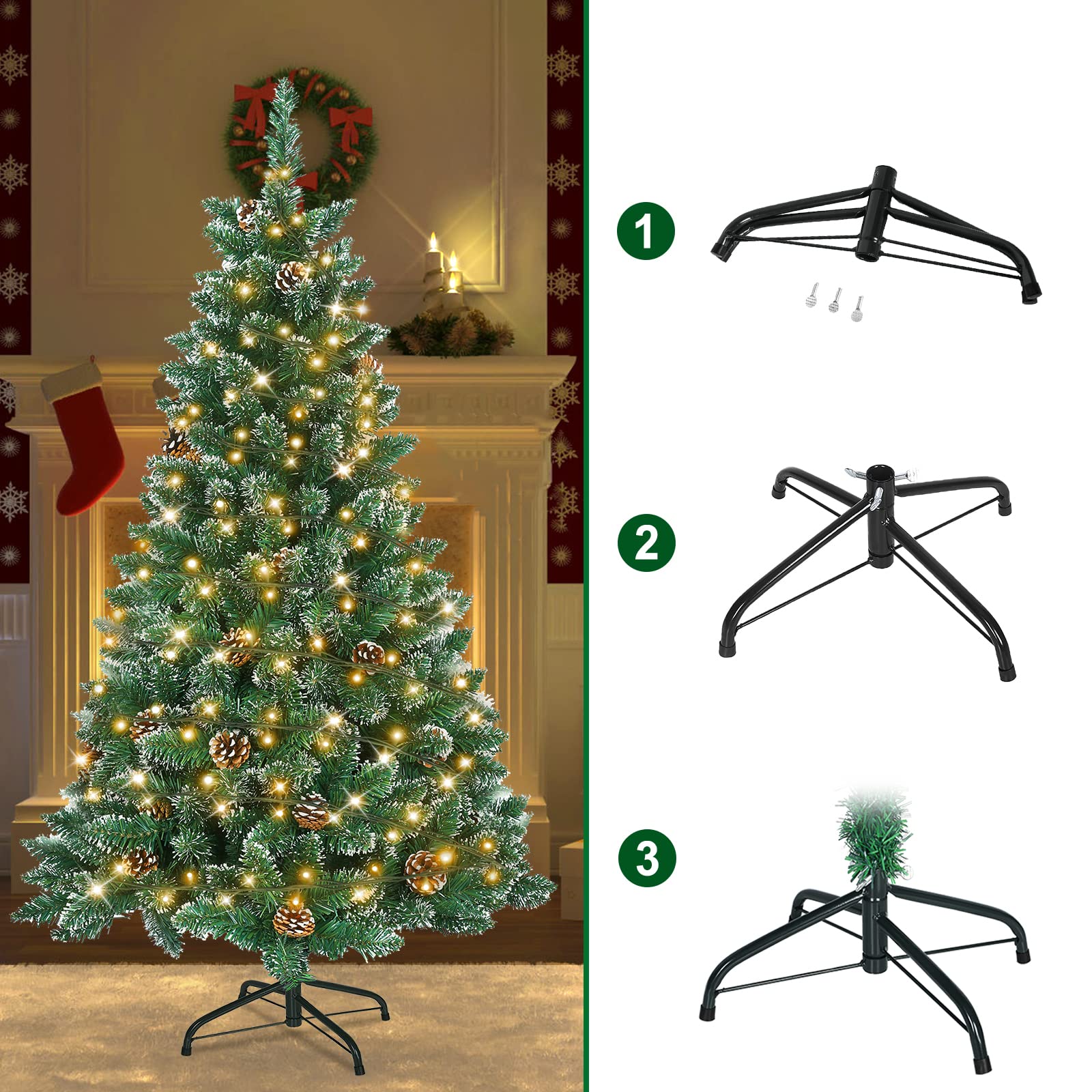 fivmen-weihnachtsbaum-k-nstlich-120-cm-mit-beleuchtung-120-led-mit-schnee-und-ki image 5