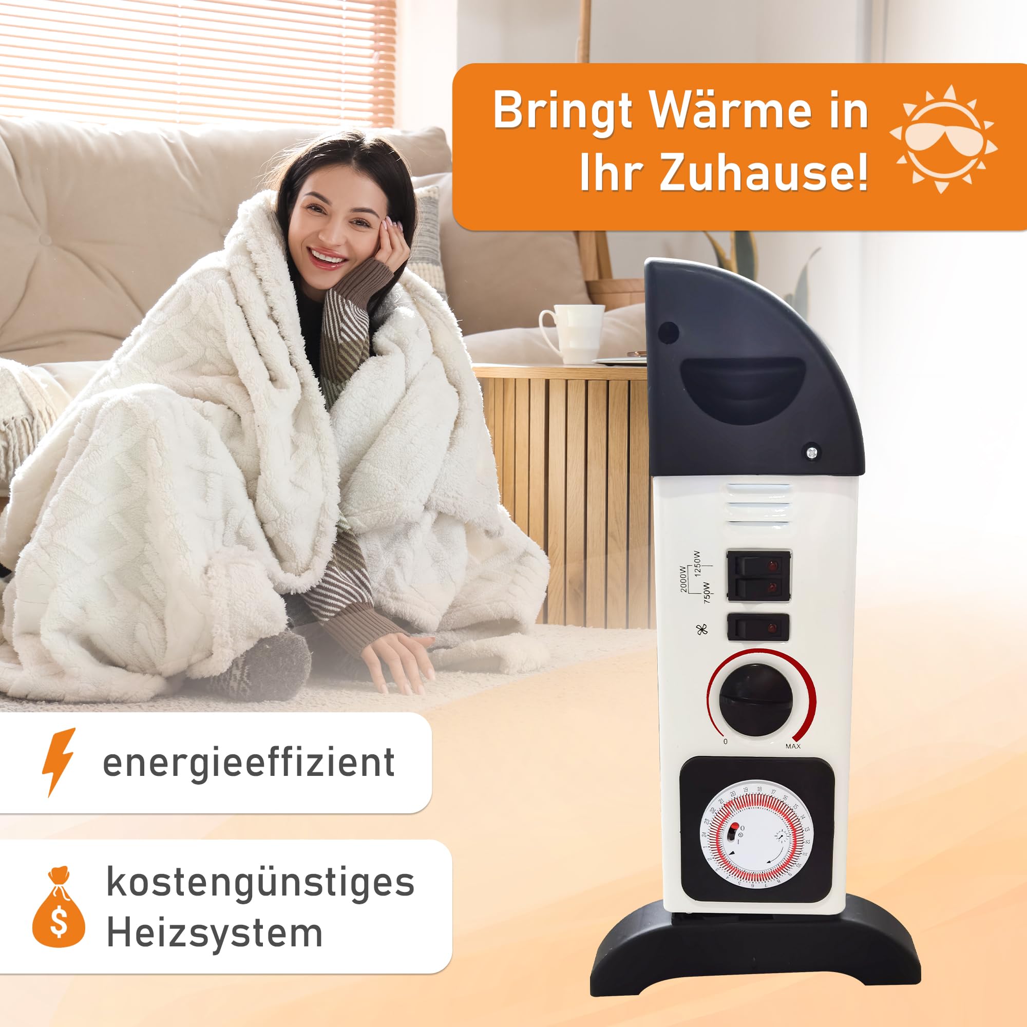 lemodo-elektroheizung-2000w-mobile-konvektorheizung-mit-thermostat-und-timer image 2