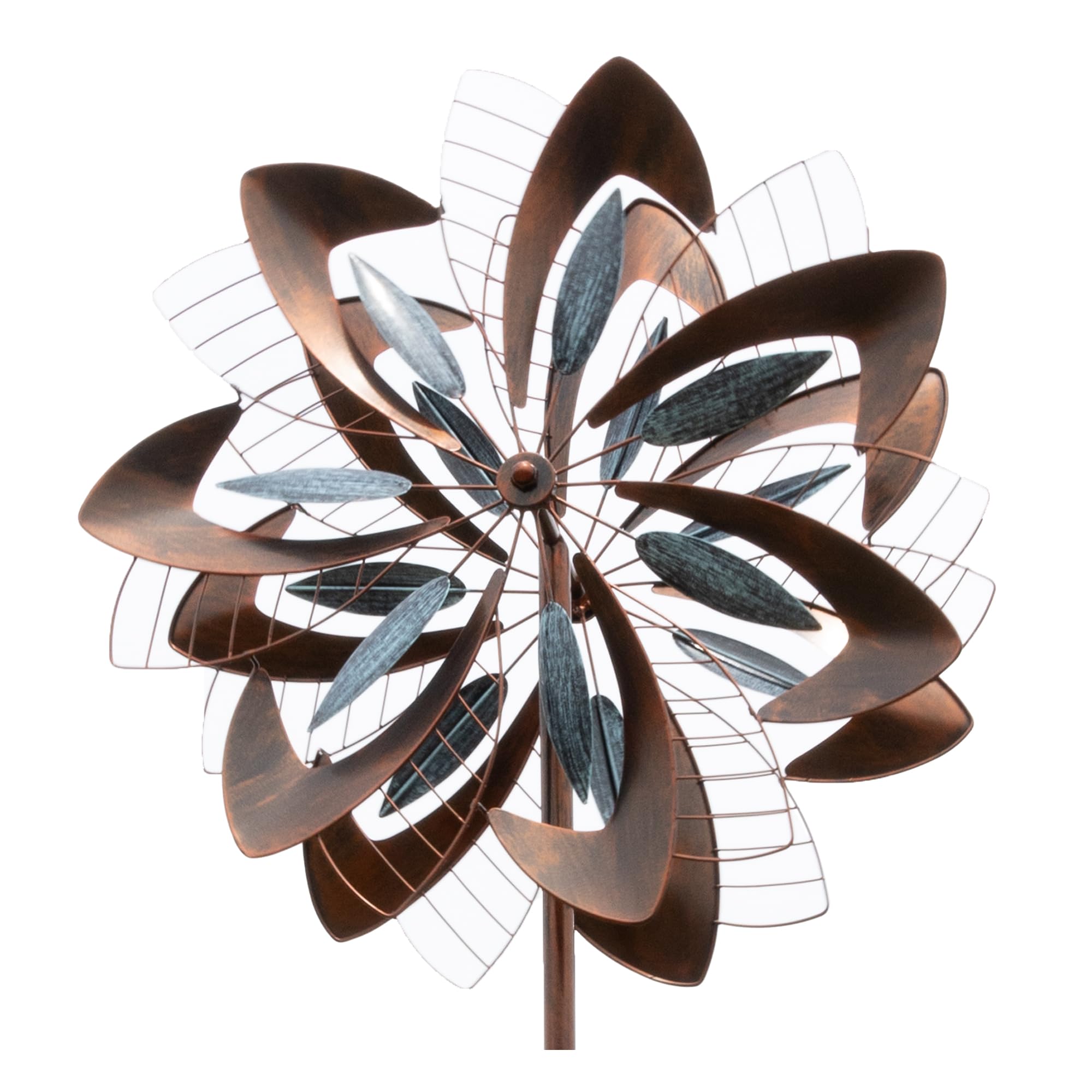 lemodo-windrad-dandelion-mit-gegenl-ufigen-rotoren-gartenstecker-213-cm-kupferop image 1