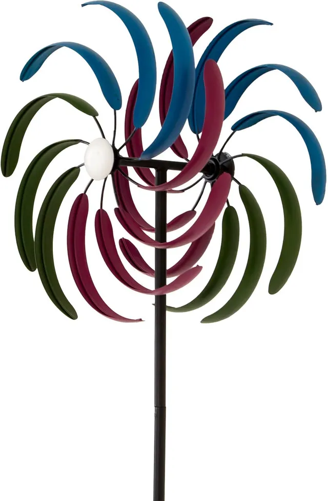 lemodo-nativ-windrad-garten-175-cm-gartenstecker-mit-2-windr-dern-metall-bunt image 1