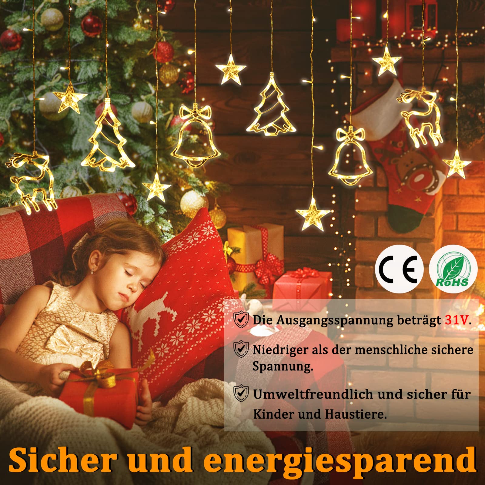 fivmen-weihnachtsdeko-lichtervorhang-138-led-sterne-2-5-x-0-9-m-warmwei image 6