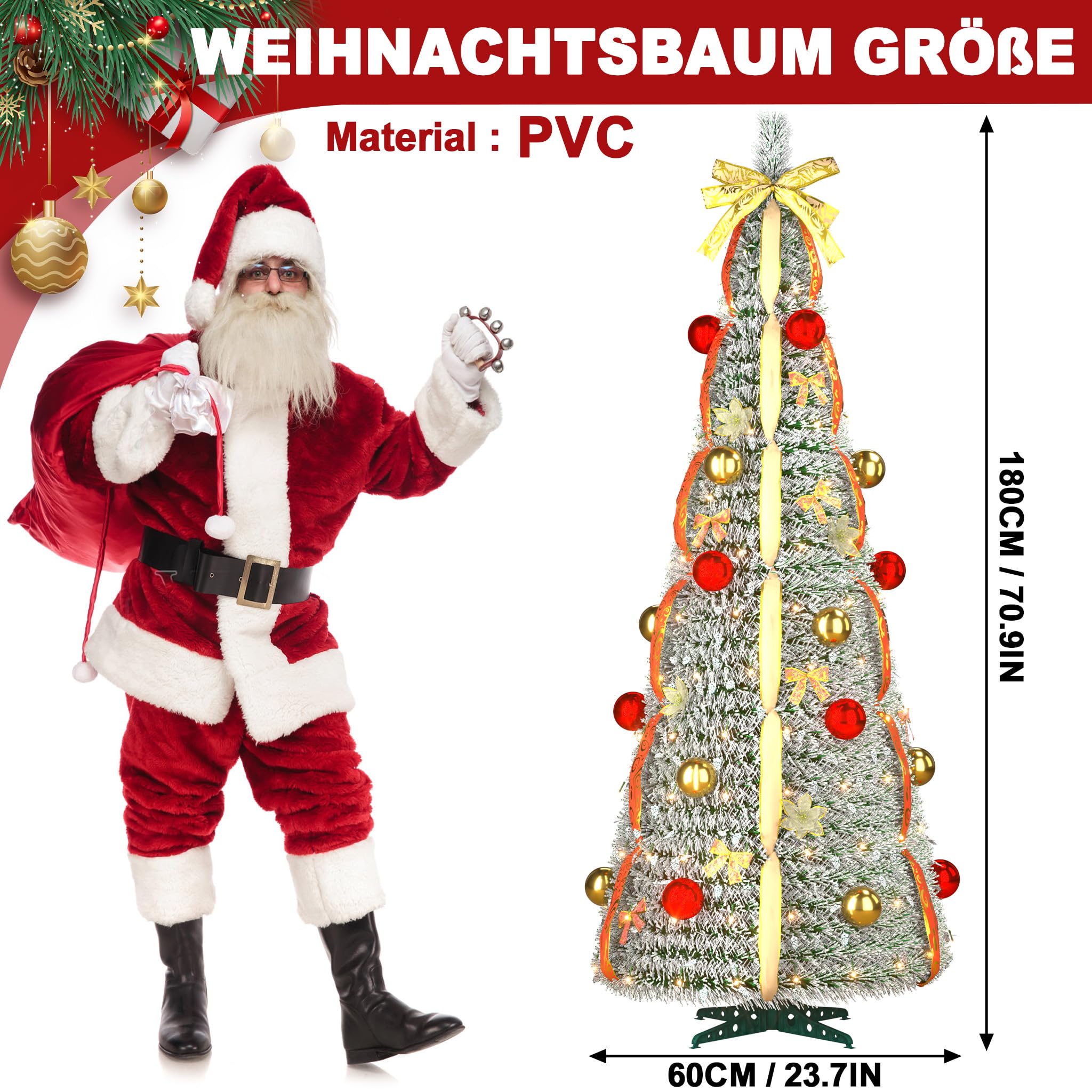 fivmen-pop-up-weihnachtsbaum-180-cm-mit-150-led-warmwei-rot-gold image 2