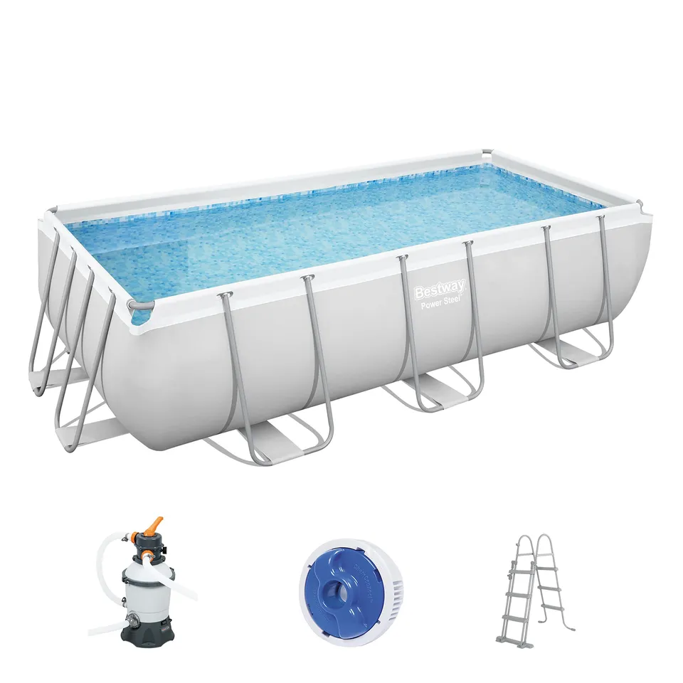bestway-power-steel-frame-pool-set-eckig-404-x-201-x-100-cm-mit-sandfilteranlage image 1