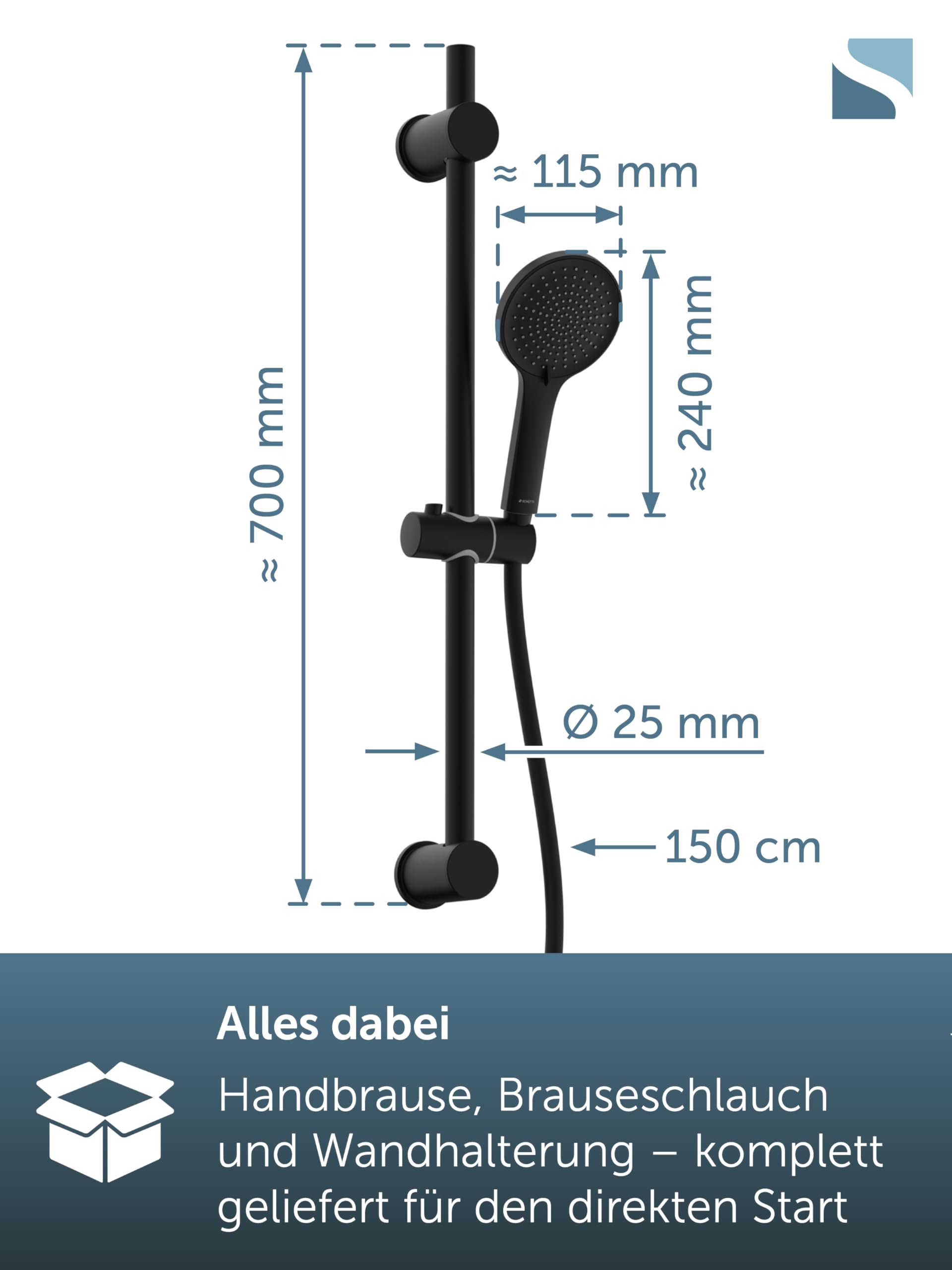 sch-tte-raven-black-series-duschstange-70-cm-mit-handbrause-und-schlauch-schwarz image 2