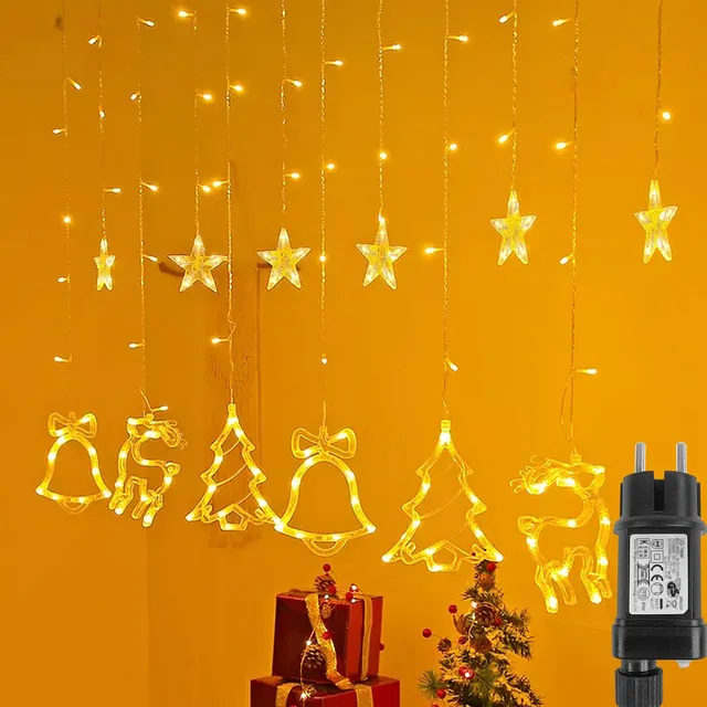 fivmen-weihnachtsdeko-lichtervorhang-138-led-sterne-2-5-x-0-9-m-warmwei image 1