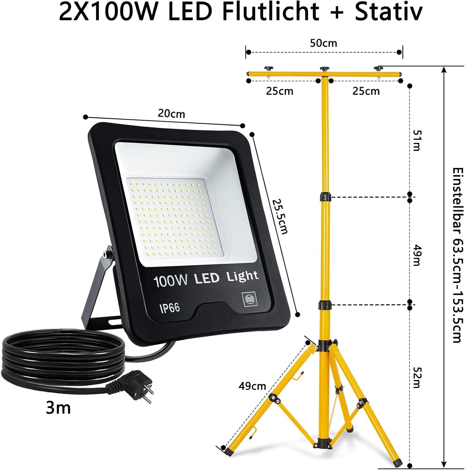 fivmen-led-baustrahler-2x100w-8500lm-mit-stativ-150-cm-kaltwei-ip66 image 2