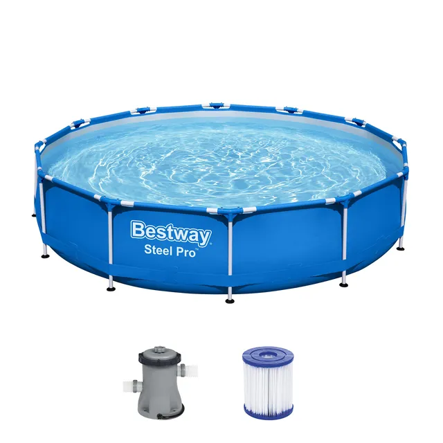 bestway-steel-pro-frame-pool-set-rund-366-x-76-cm-blau-mit-filterpumpe image 1