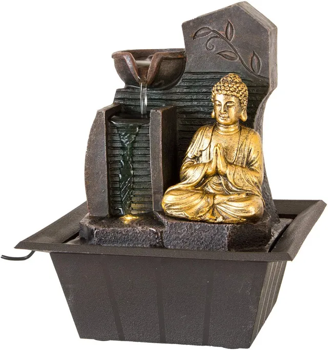 lemodo-nativ-zimmerbrunnen-buddha-mit-led-beleuchtung-und-pumpe-polyresin-dunkel image 1