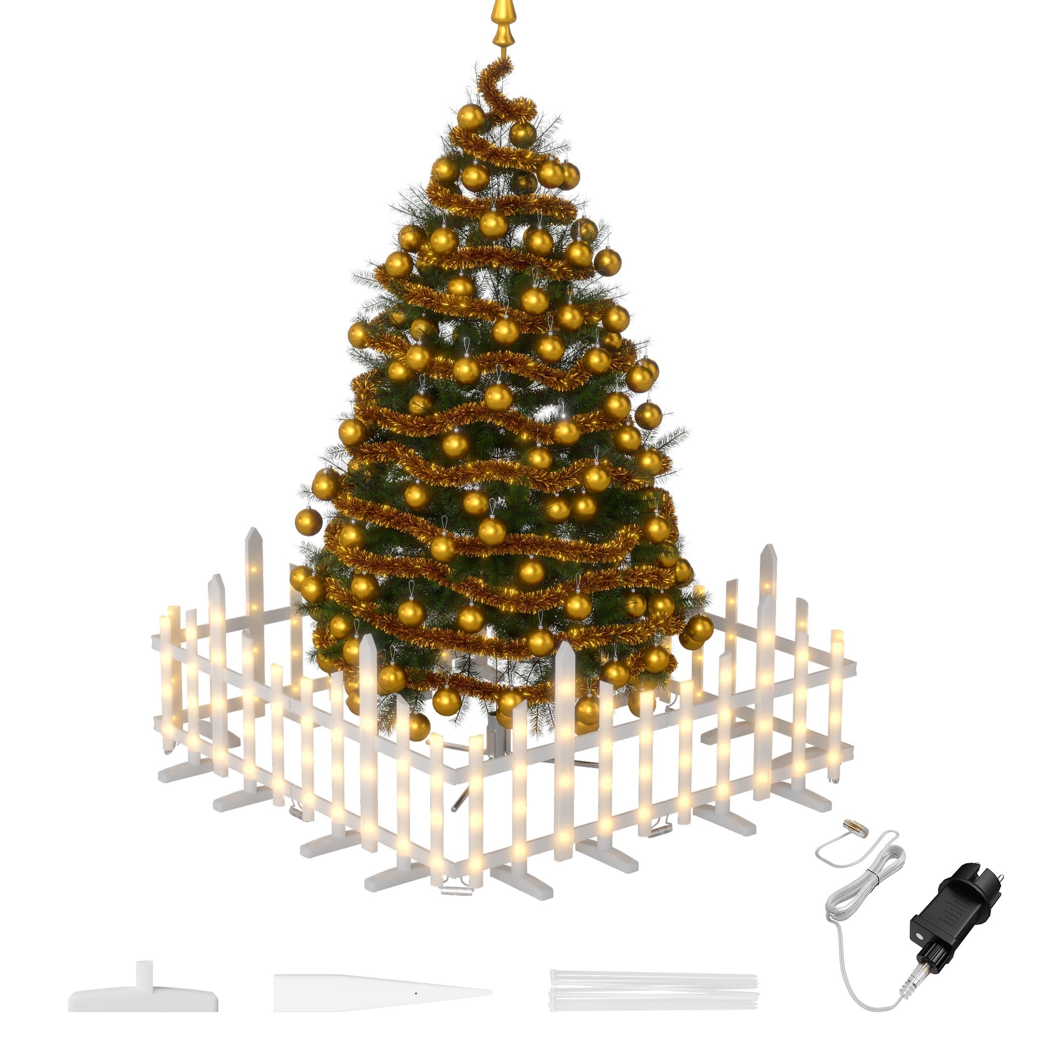 fivmen-weihnachtsbaum-zaun-wei-mit-led-10x-mini-gartenzaun-wellenf-rmig image 1