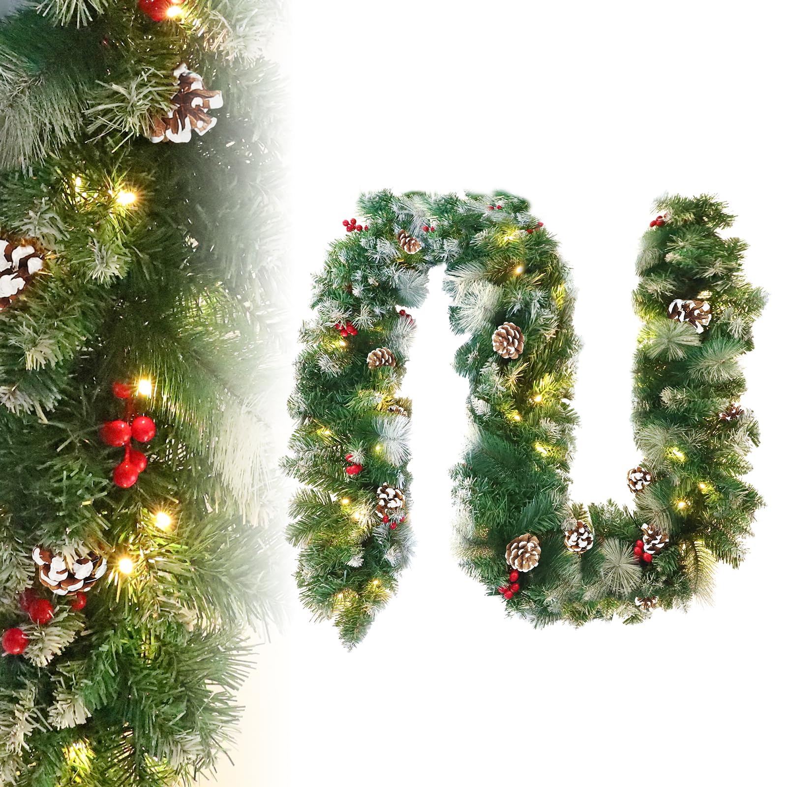 fivmen-weihnachtsgirlande-mit-beleuchtung-300-cm-batterie-tannenzapfen image 1